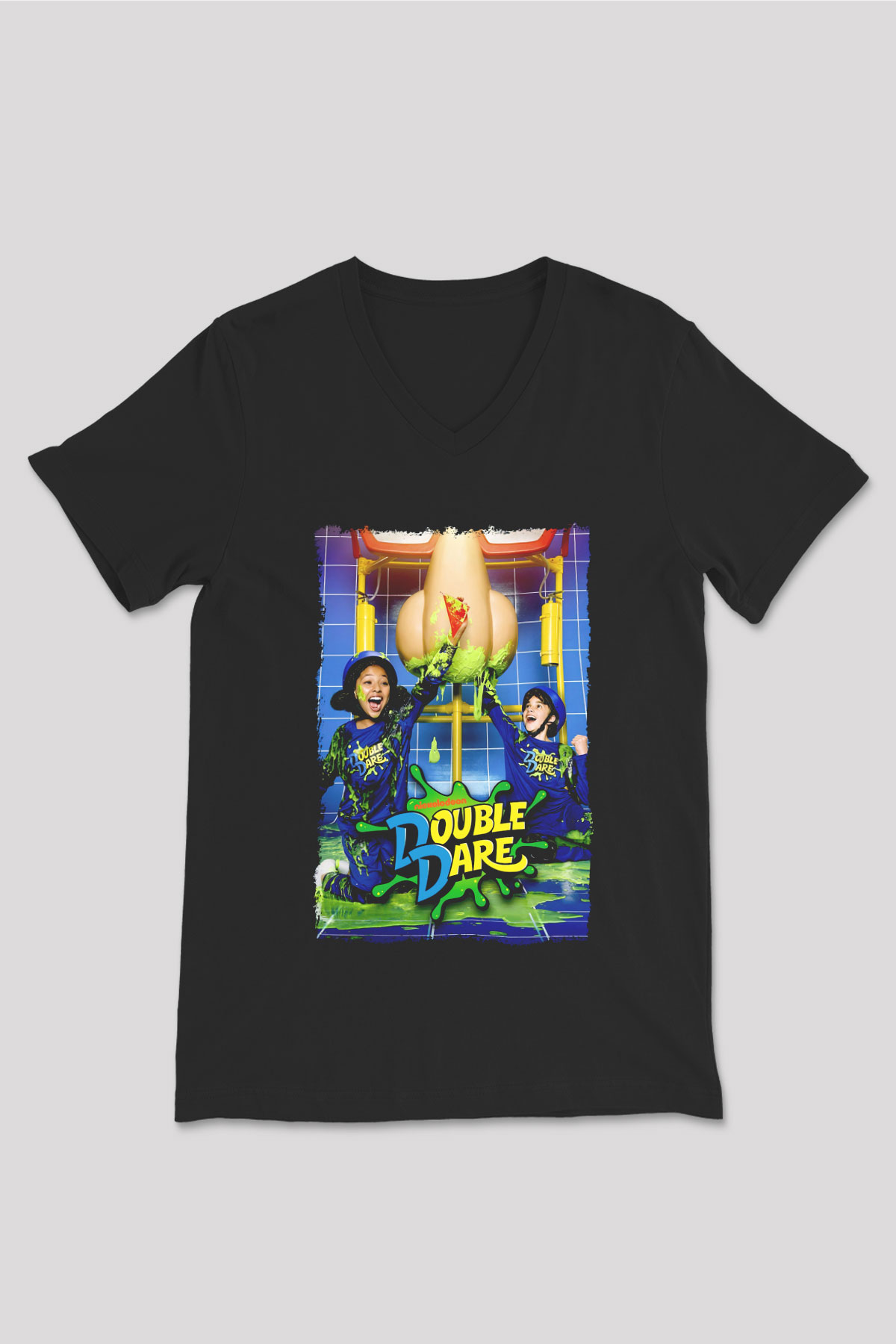 Double Dare Siyah Unisex  V Yaka Tişört