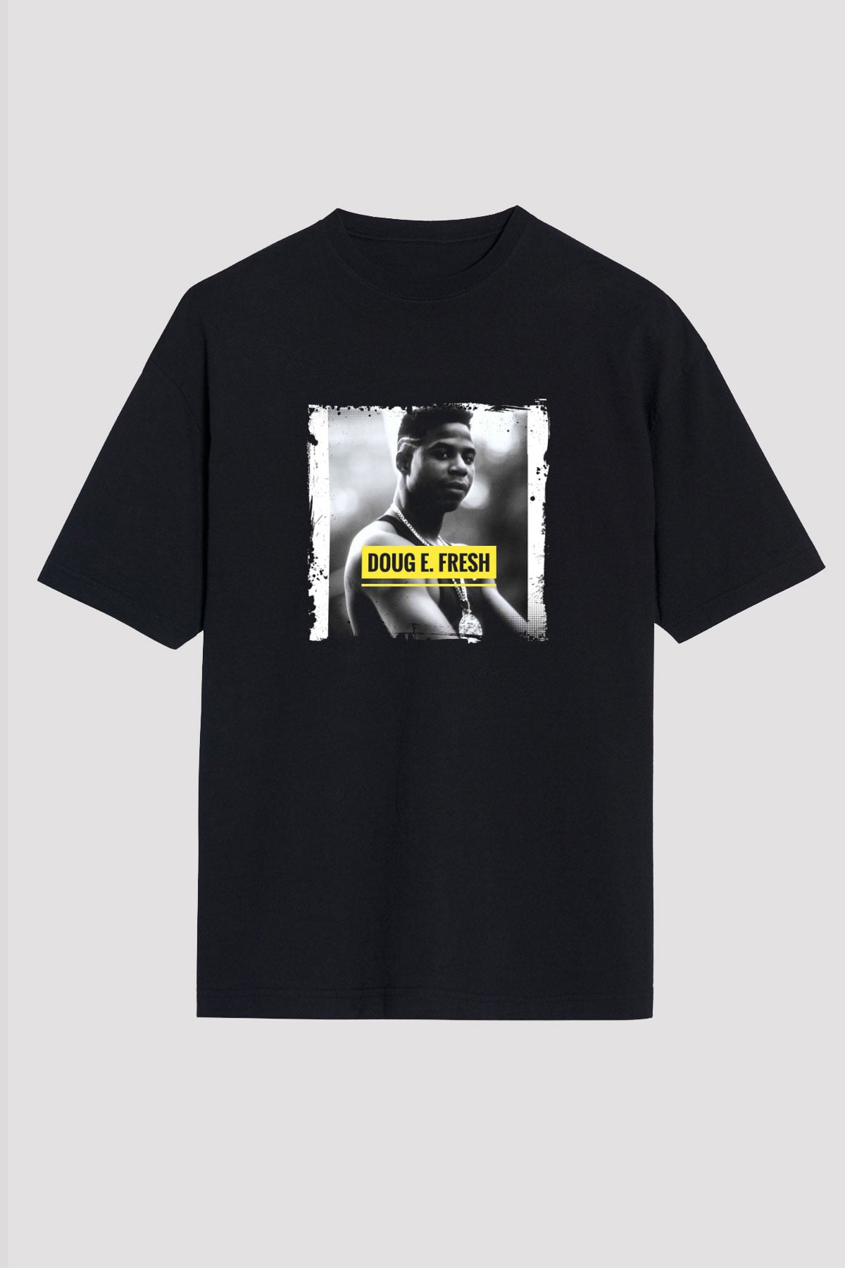 Doug E. Fresh Baskılı Unisex Oversize Siyah Tişört