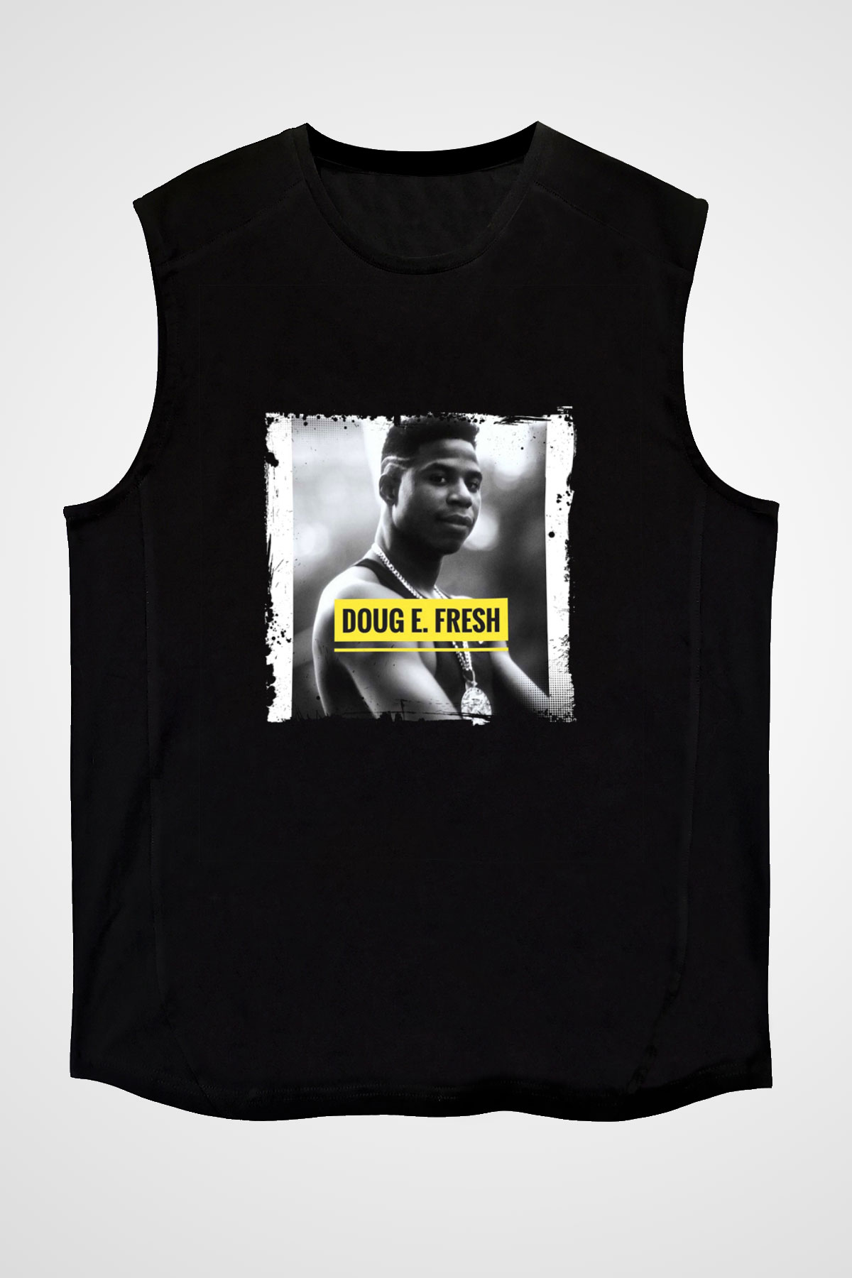 Doug E. Fresh Baskılı Unisex Siyah Kolsuz Tişört