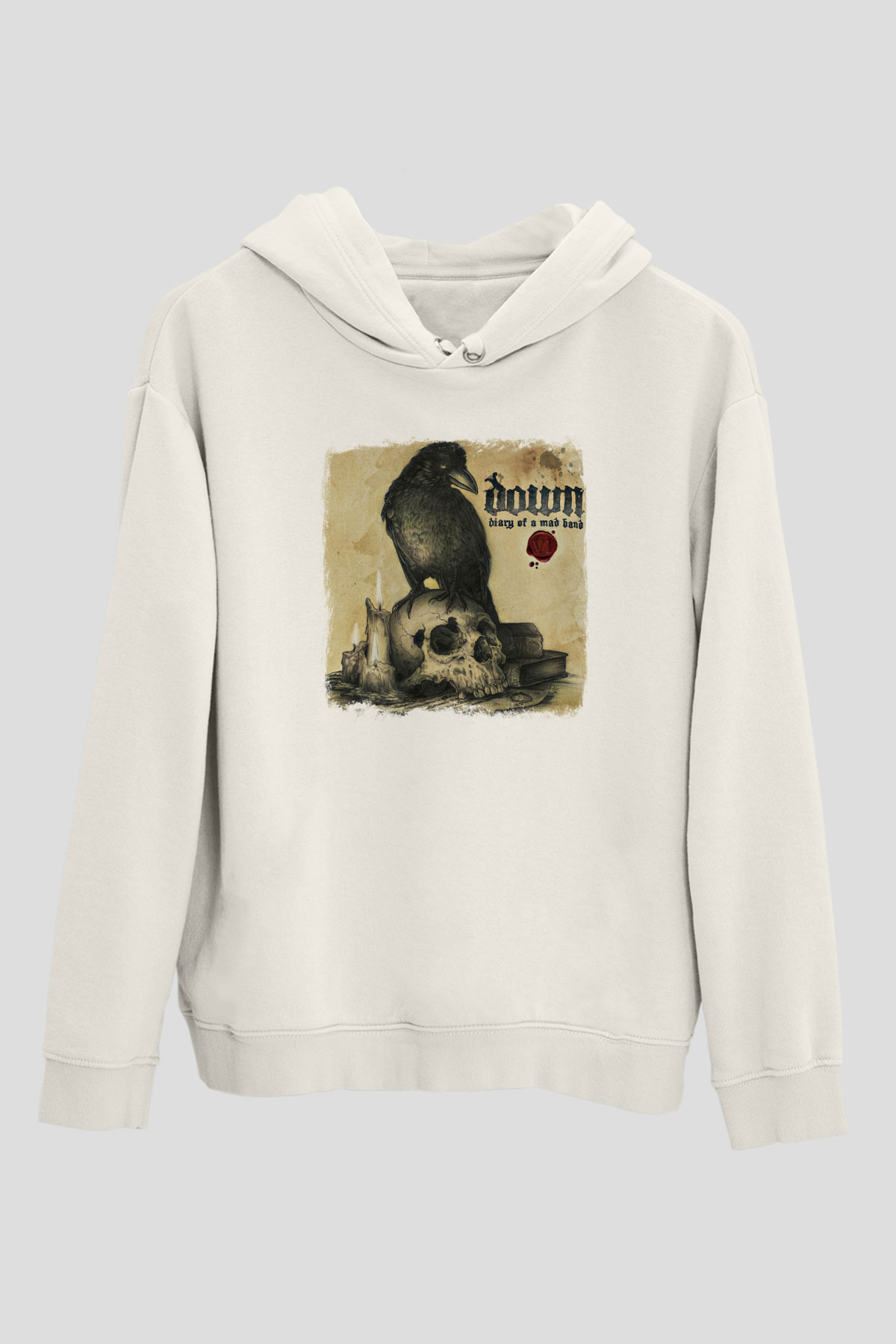 Down Baskılı Unisex Beyaz Hoodie