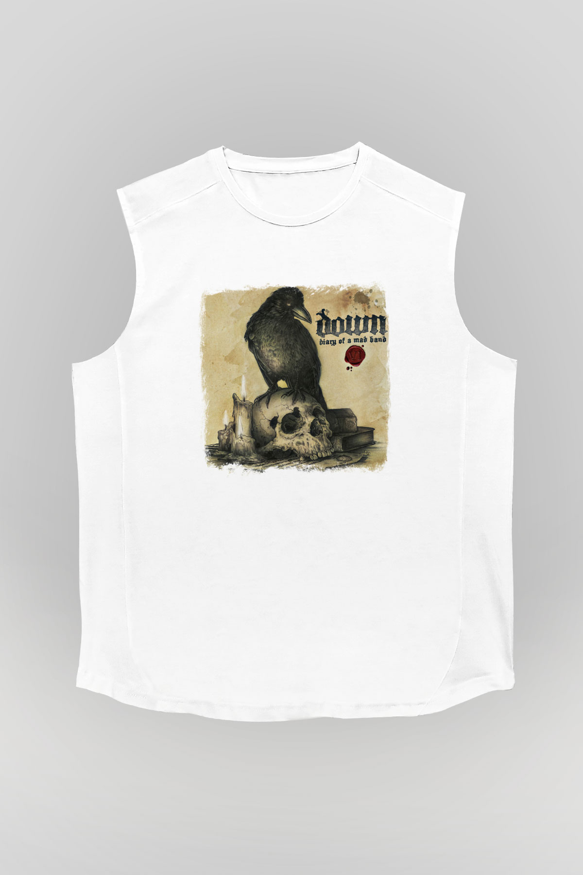 Down Baskılı Unisex Beyaz Kolsuz Tişört