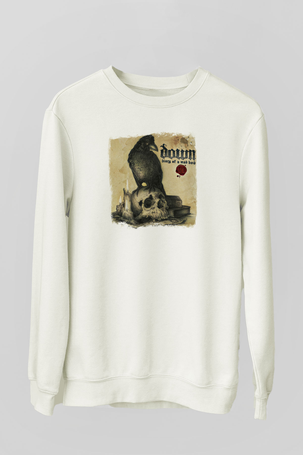 Down Baskılı Unisex Beyaz Sweatshirt