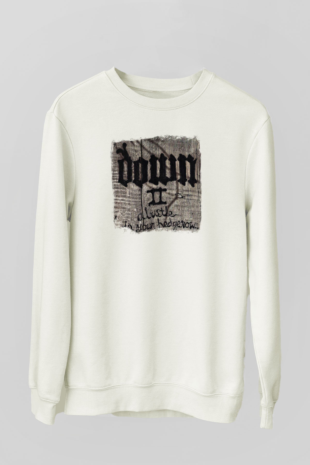 Down Baskılı Unisex Beyaz Sweatshirt