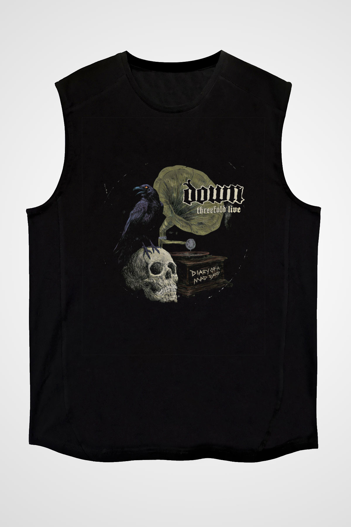 Down Baskılı Unisex Siyah Kolsuz Tişört