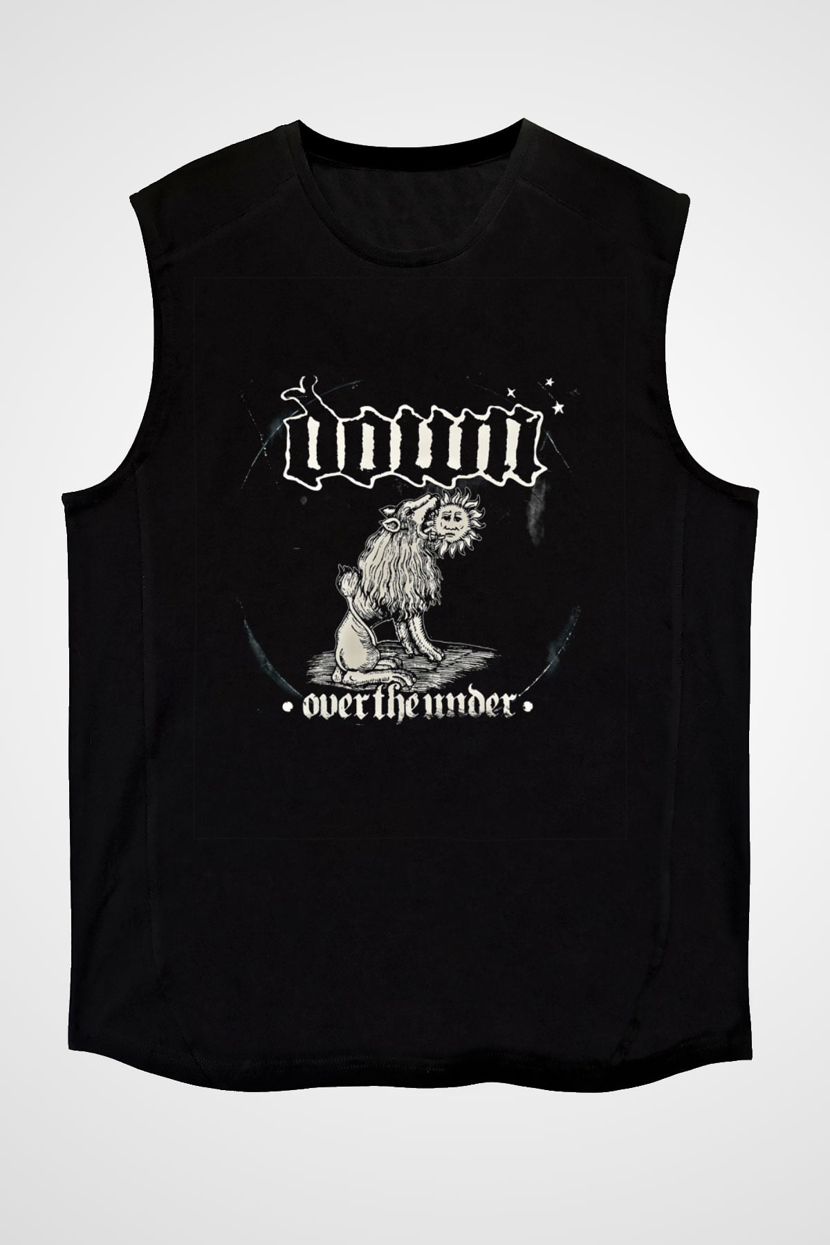 Down Baskılı Unisex Siyah Kolsuz Tişört