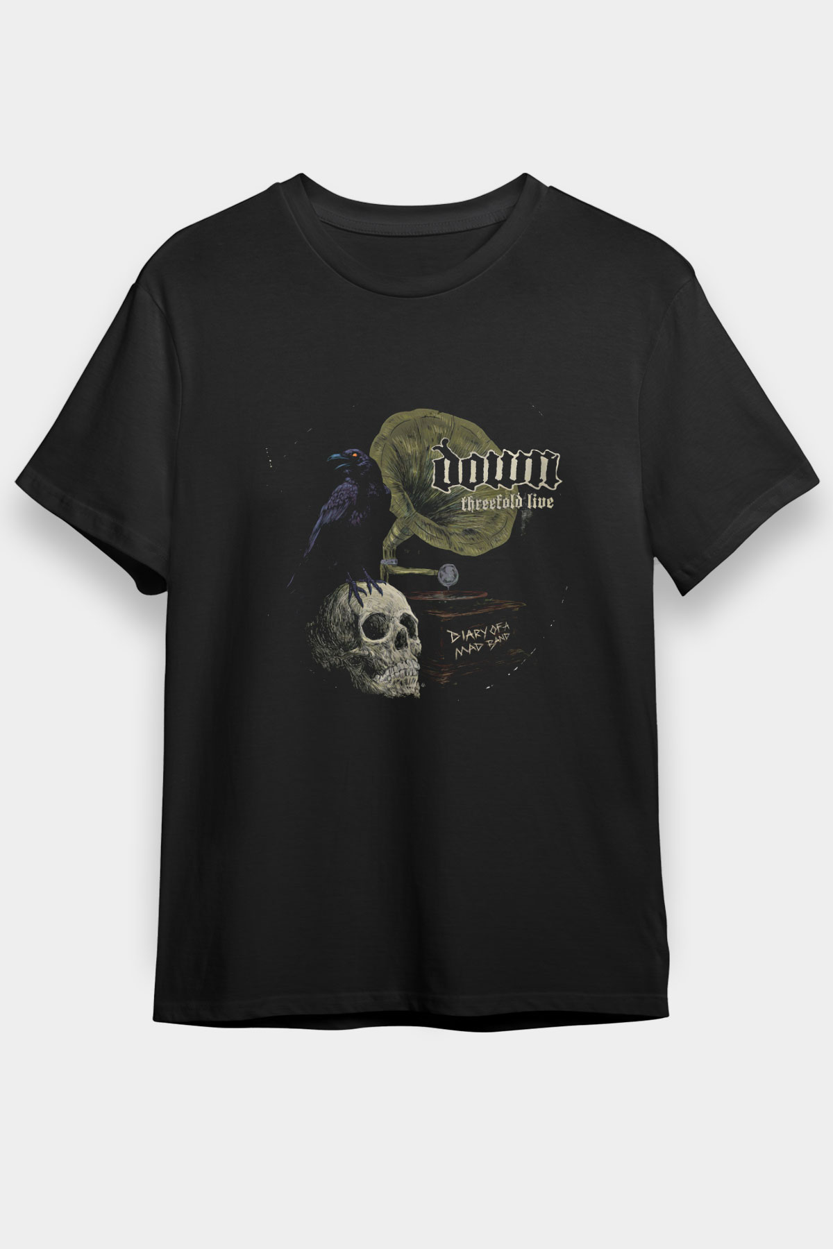 Down Baskılı Unisex Siyah Tişört