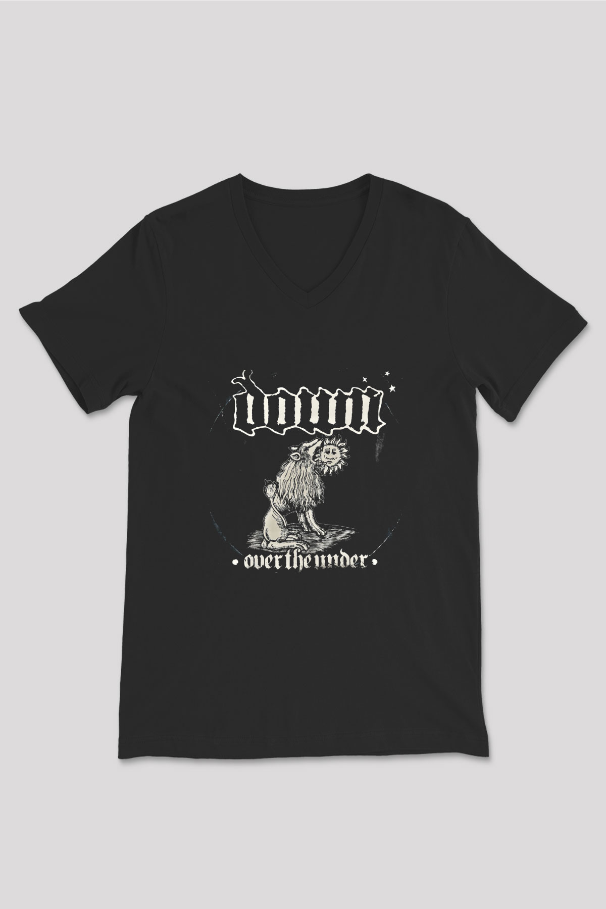 Down Baskılı Unisex Siyah V Yaka Tişört
