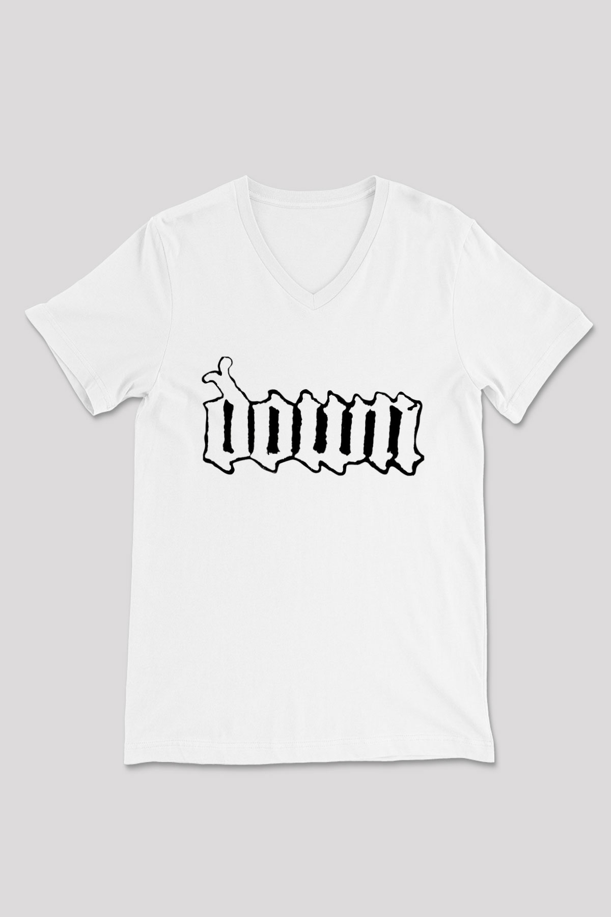 Down Beyaz Unisex V Yaka Tişört T-Shirt