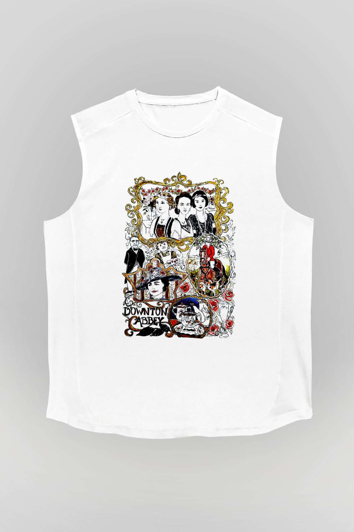 Downtown Abbey Beyaz Unisex Kolsuz Tişört