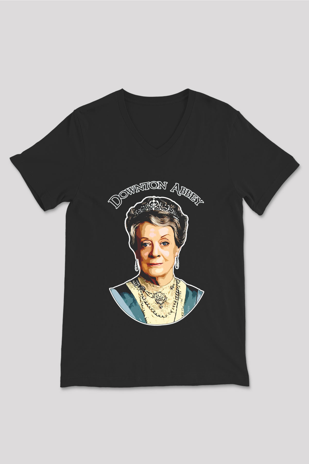 Downtown Abbey Siyah Unisex V Yaka Tişört