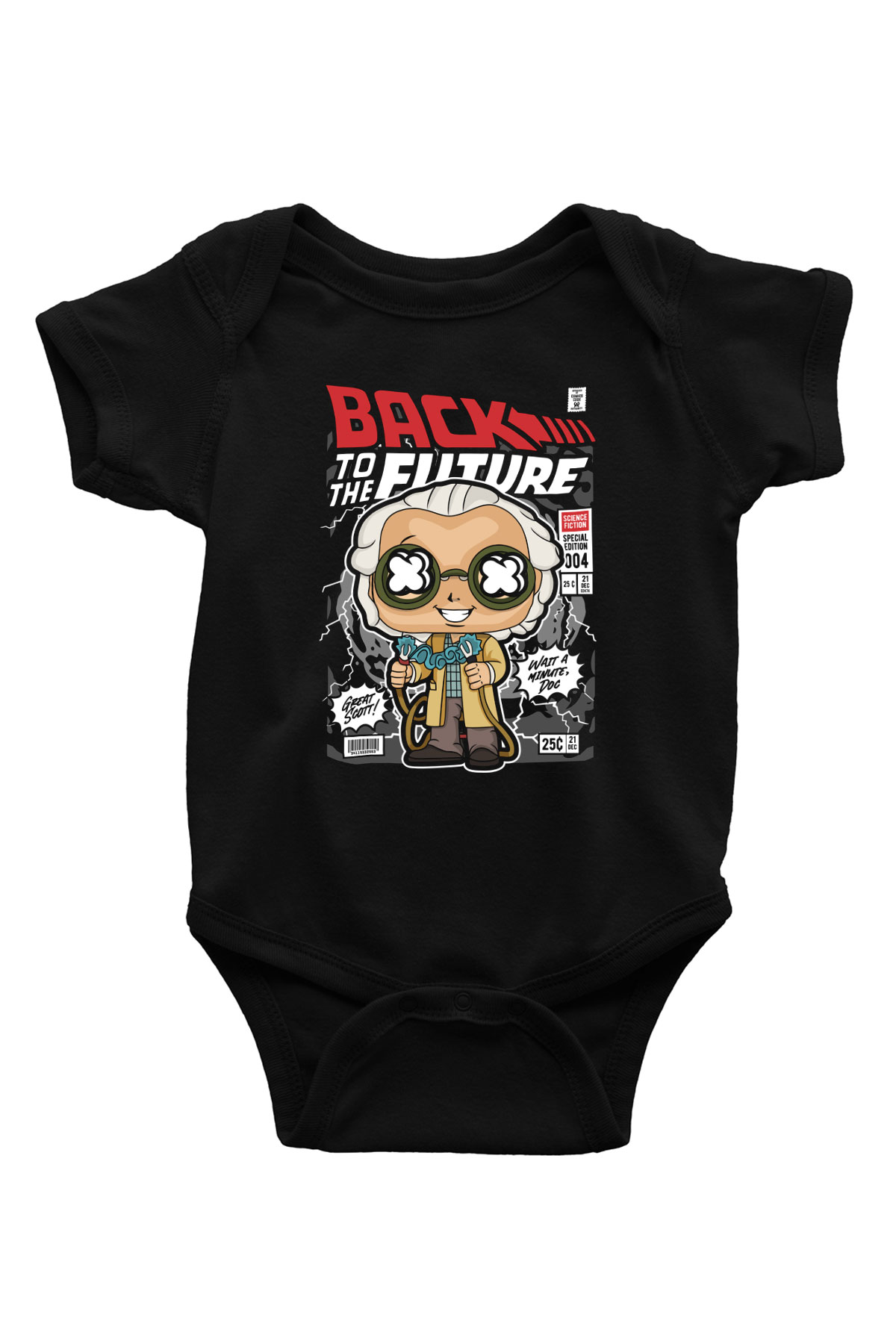 Dr Brown Baskılı Unisex Siyah Bebek Body - Zıbın