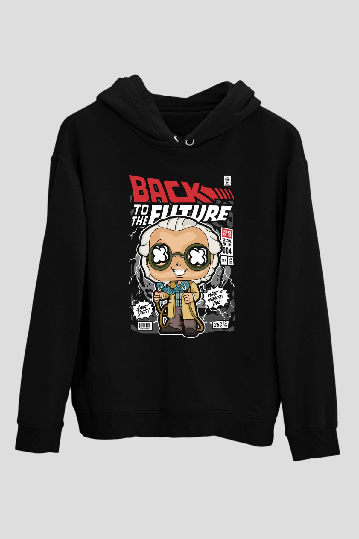 Dr Brown Baskılı Unisex Siyah Hoodie