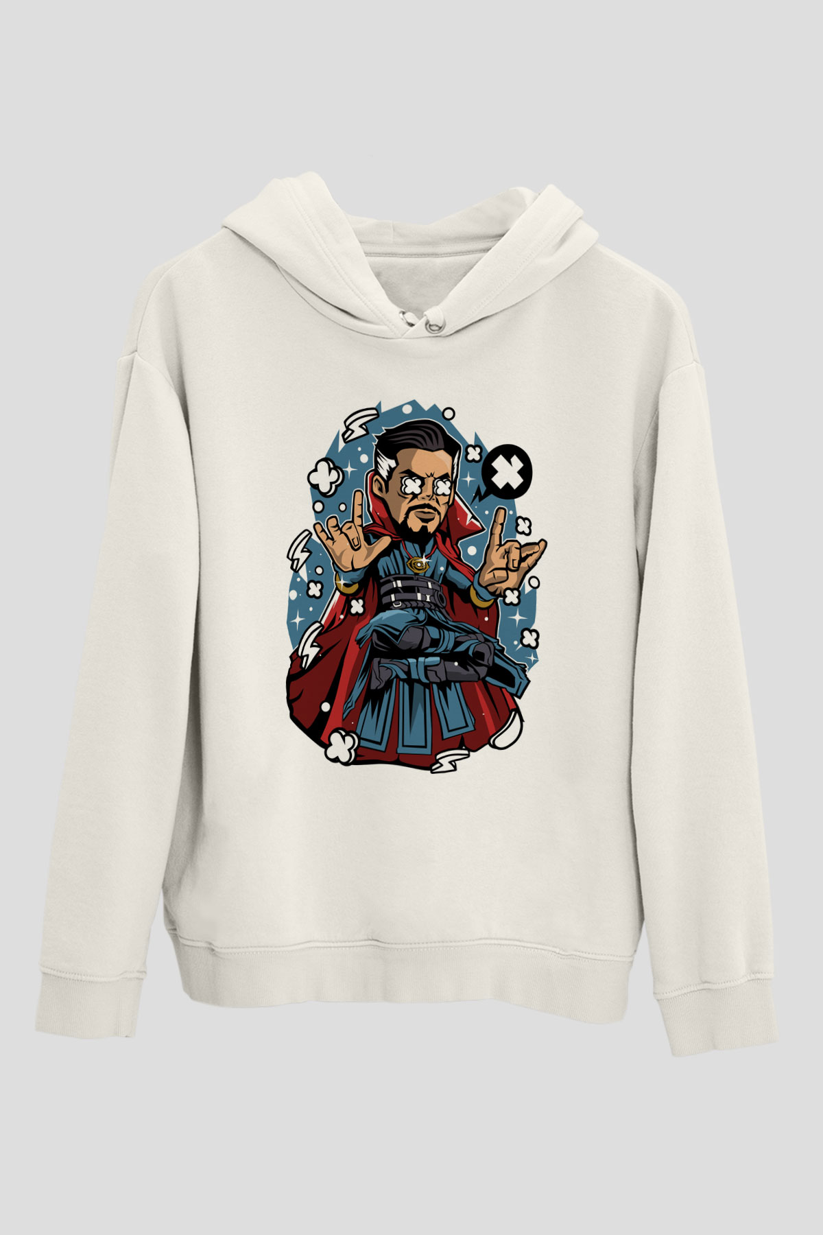 Dr Strange Baskılı Unisex Beyaz Hoodie