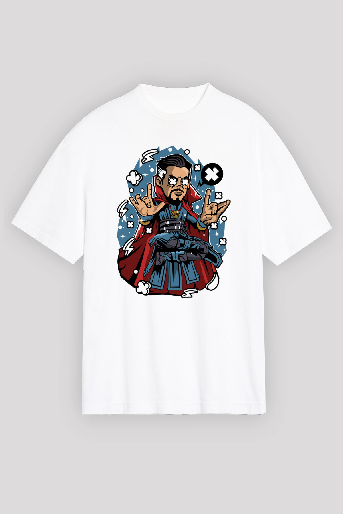 Dr Strange Baskılı Unisex Beyaz Oversize Tişört