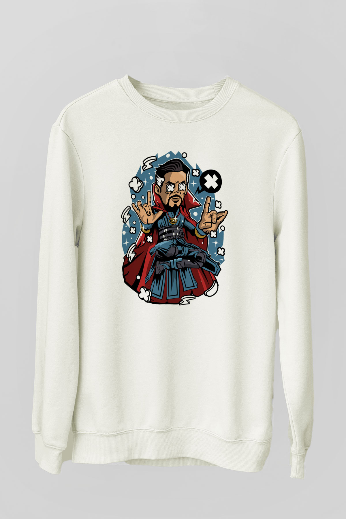 Dr Strange Baskılı Unisex Beyaz Sweatshirt