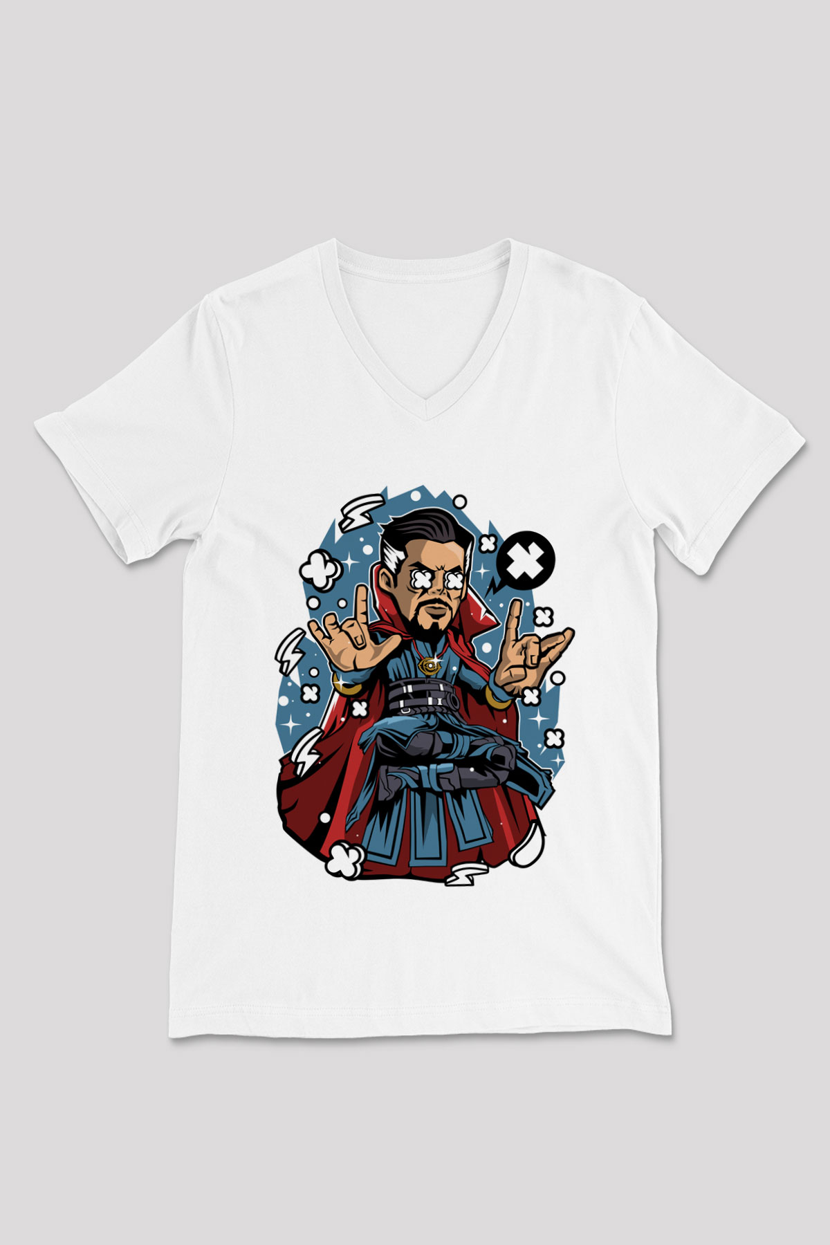 Dr Strange Baskılı Unisex Beyaz V Yaka Tişört