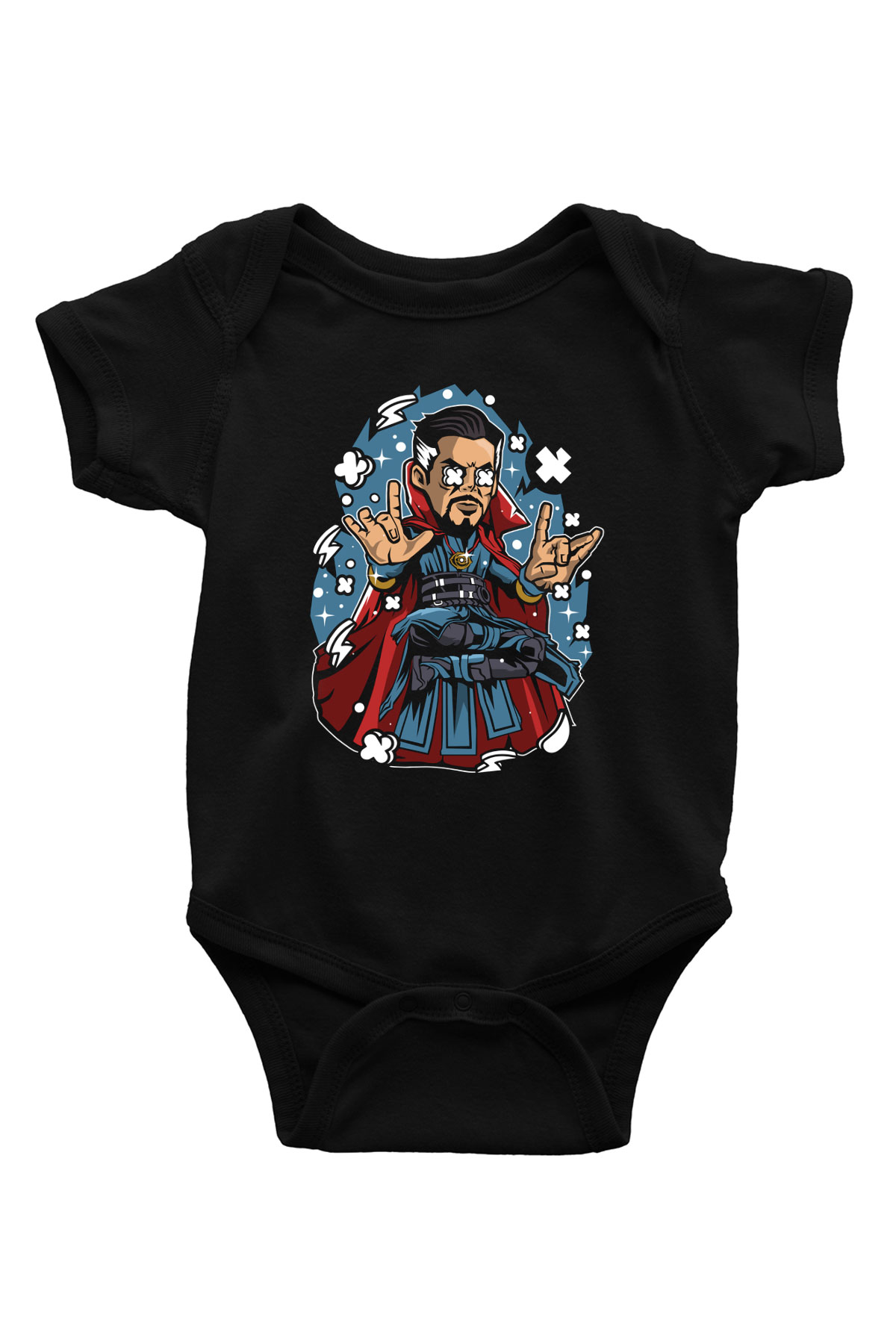 Dr Strange Baskılı Unisex Siyah Bebek Body - Zıbın