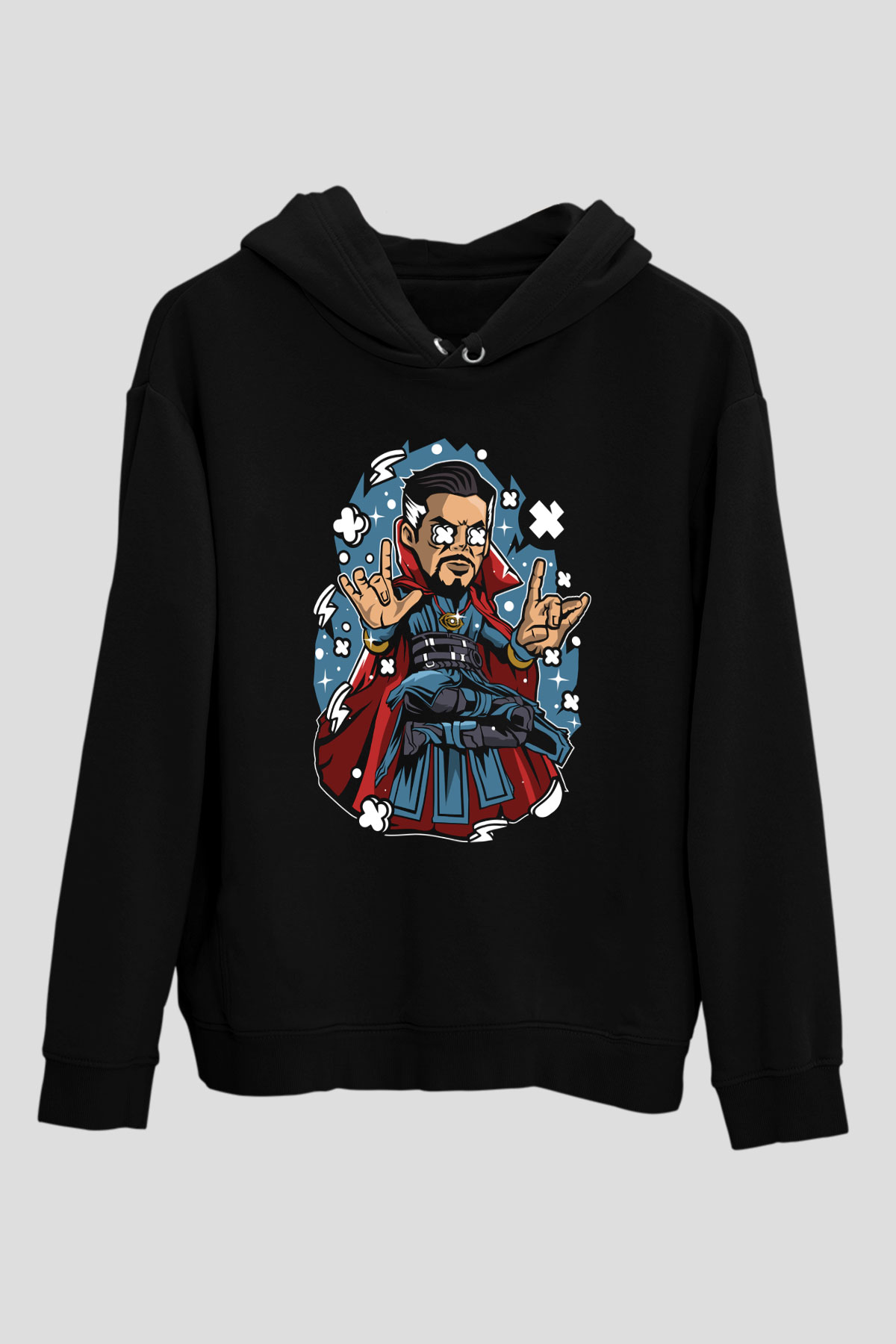 Dr Strange Baskılı Unisex Siyah Hoodie