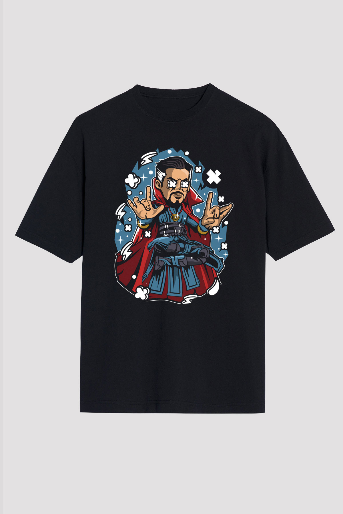 Dr Strange Baskılı Unisex Siyah Oversize Tişört