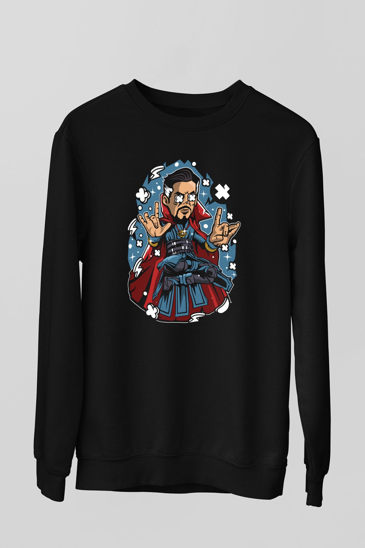 Dr Strange Baskılı Unisex Siyah Sweatshirt