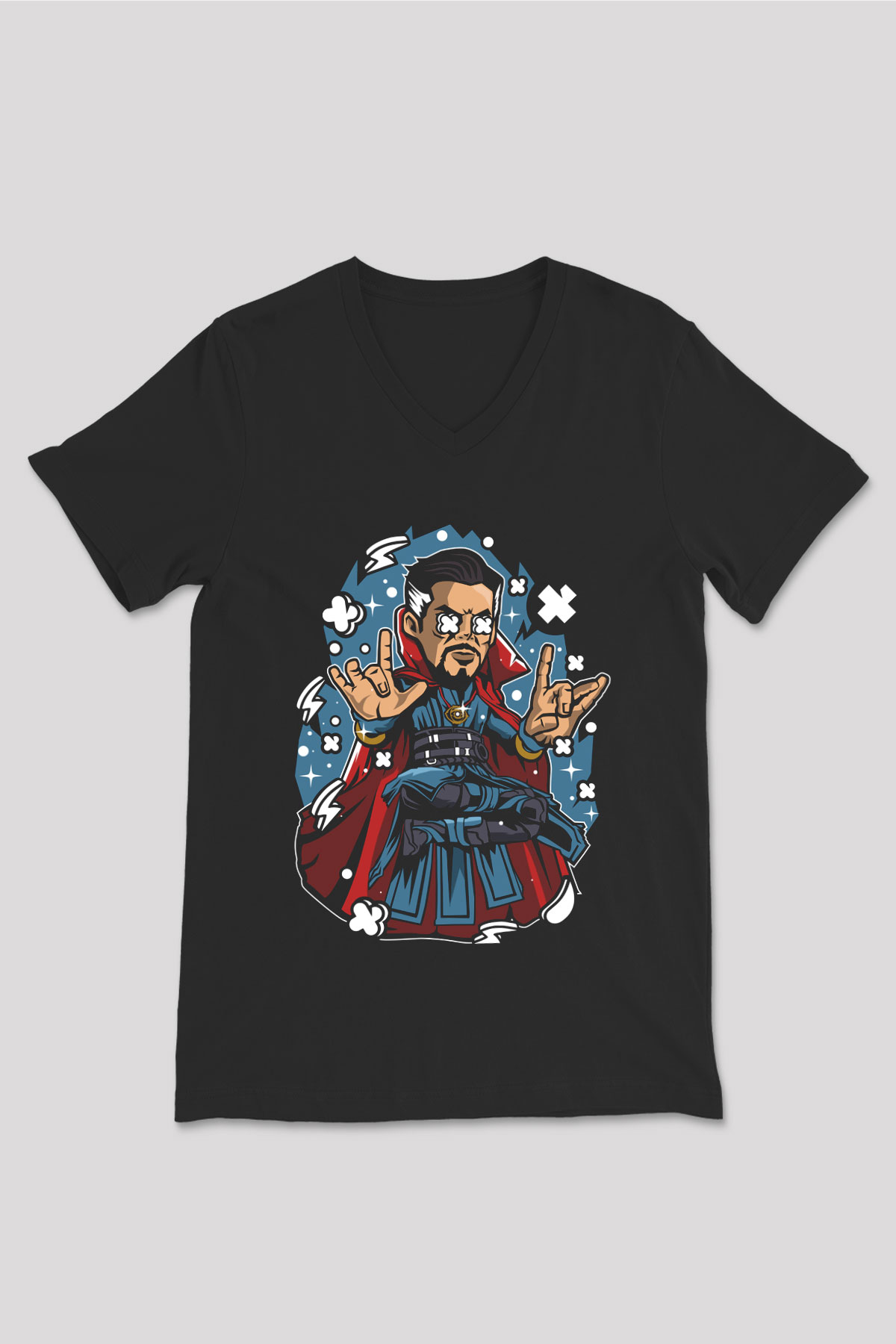 Dr Strange Baskılı Unisex Siyah V Yaka Tişört