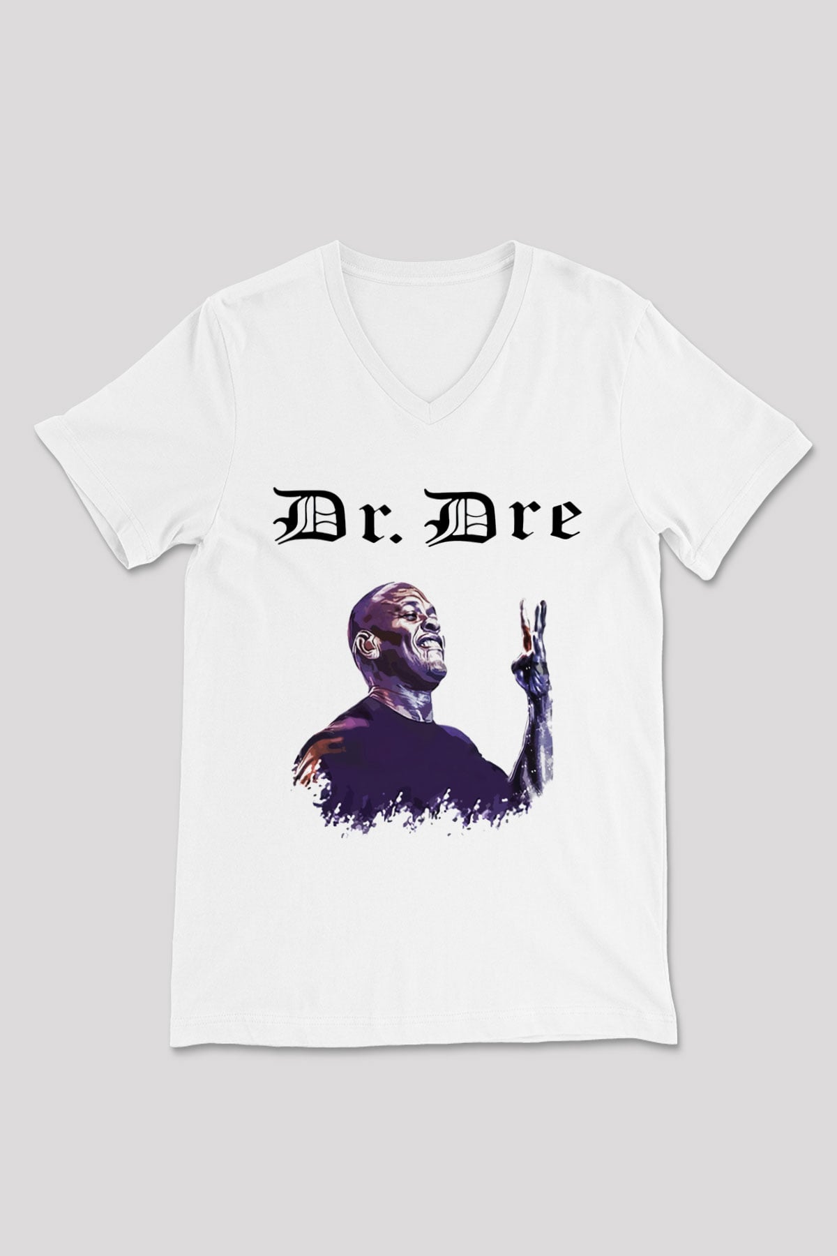 Dr.Dre Beyaz Unisex V Yaka Tişört T-Shirt