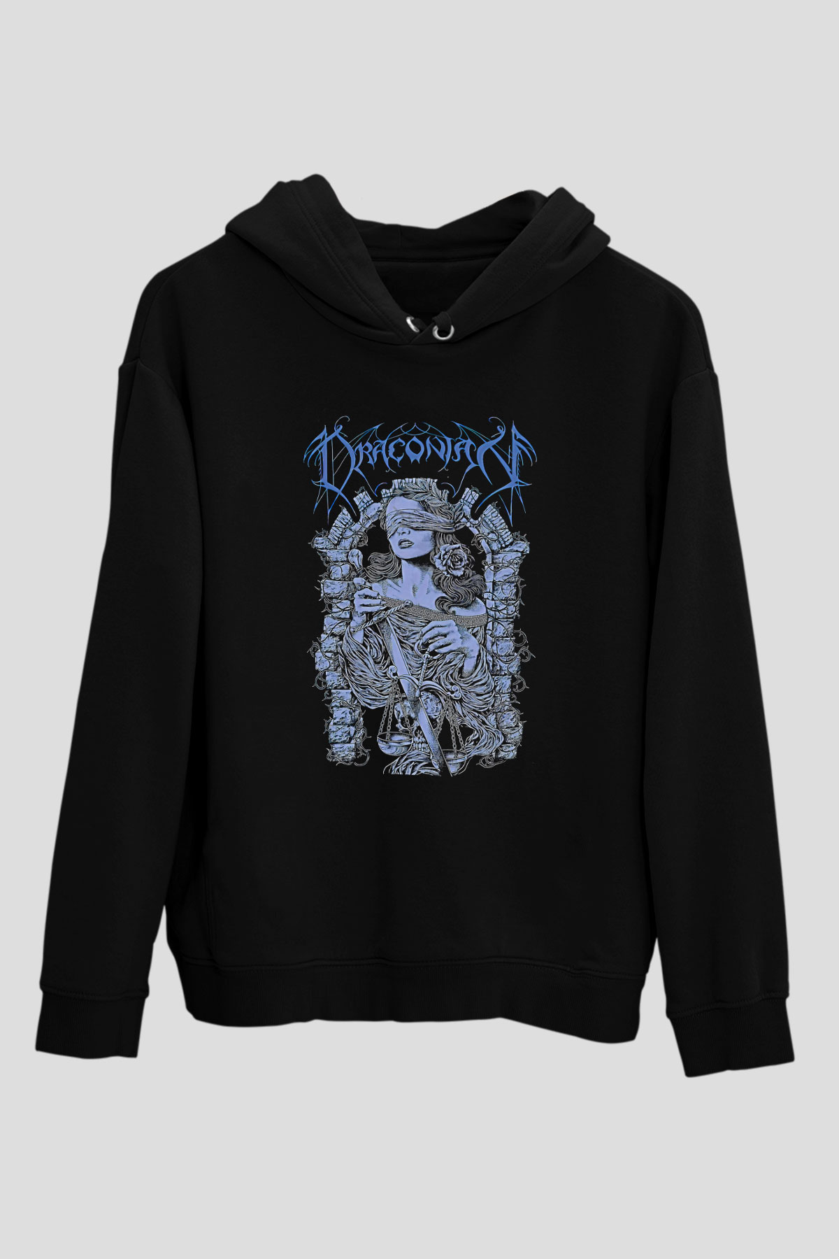 Draconian Baskılı Unisex Siyah Kapüşonlu Sweatshirt