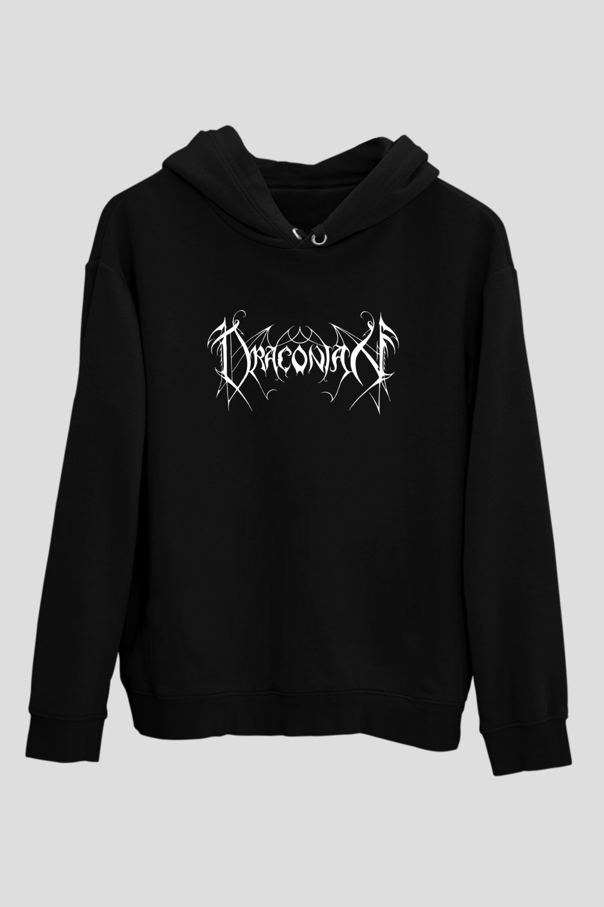Draconian Baskılı Unisex Siyah Kapüşonlu Sweatshirt