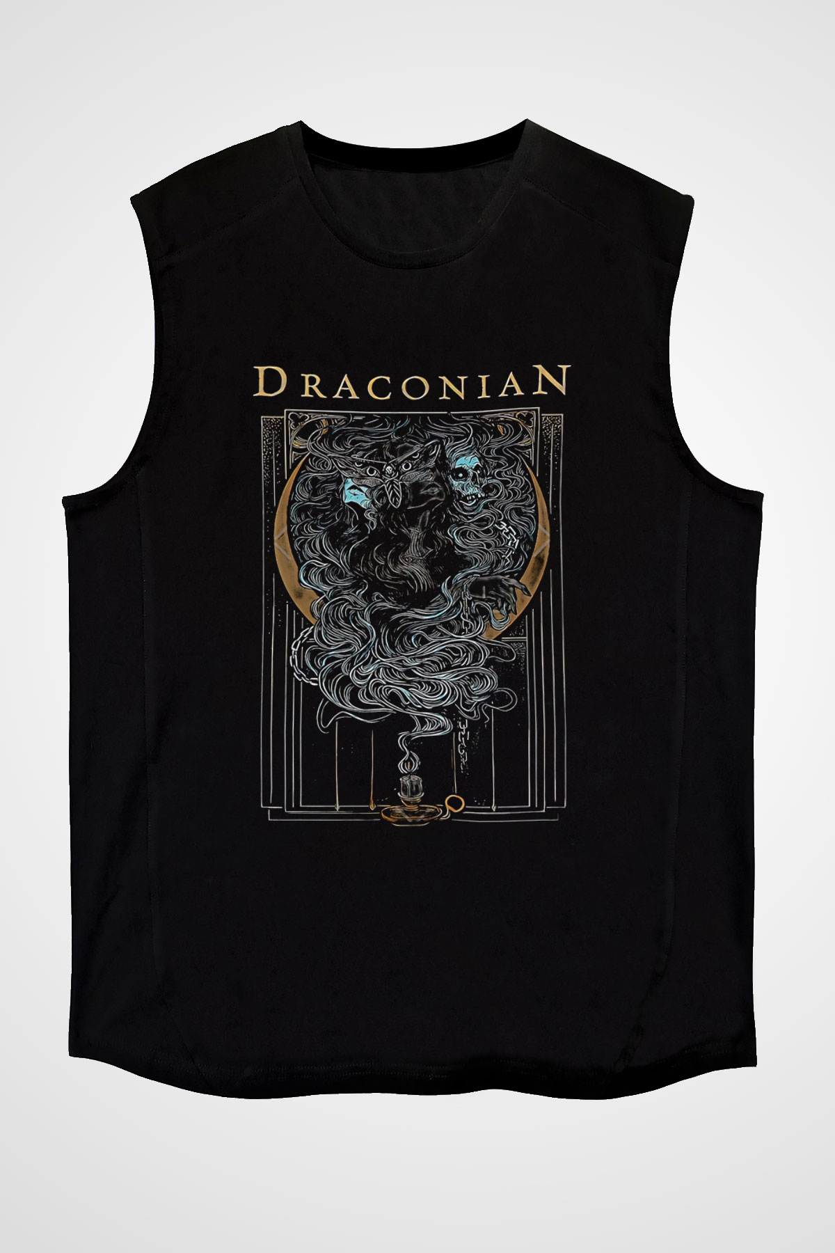 Draconian Baskılı Unisex Siyah Kolsuz Tişört - Tshirt