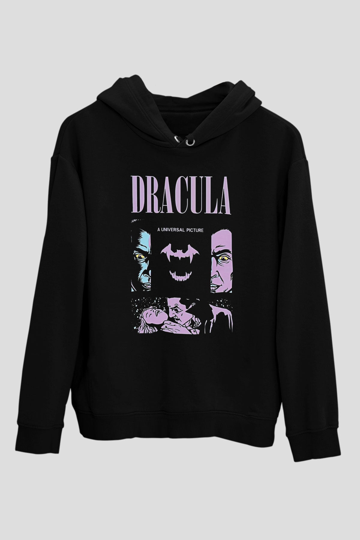 Dracula Baskılı Unisex Siyah Hoodie