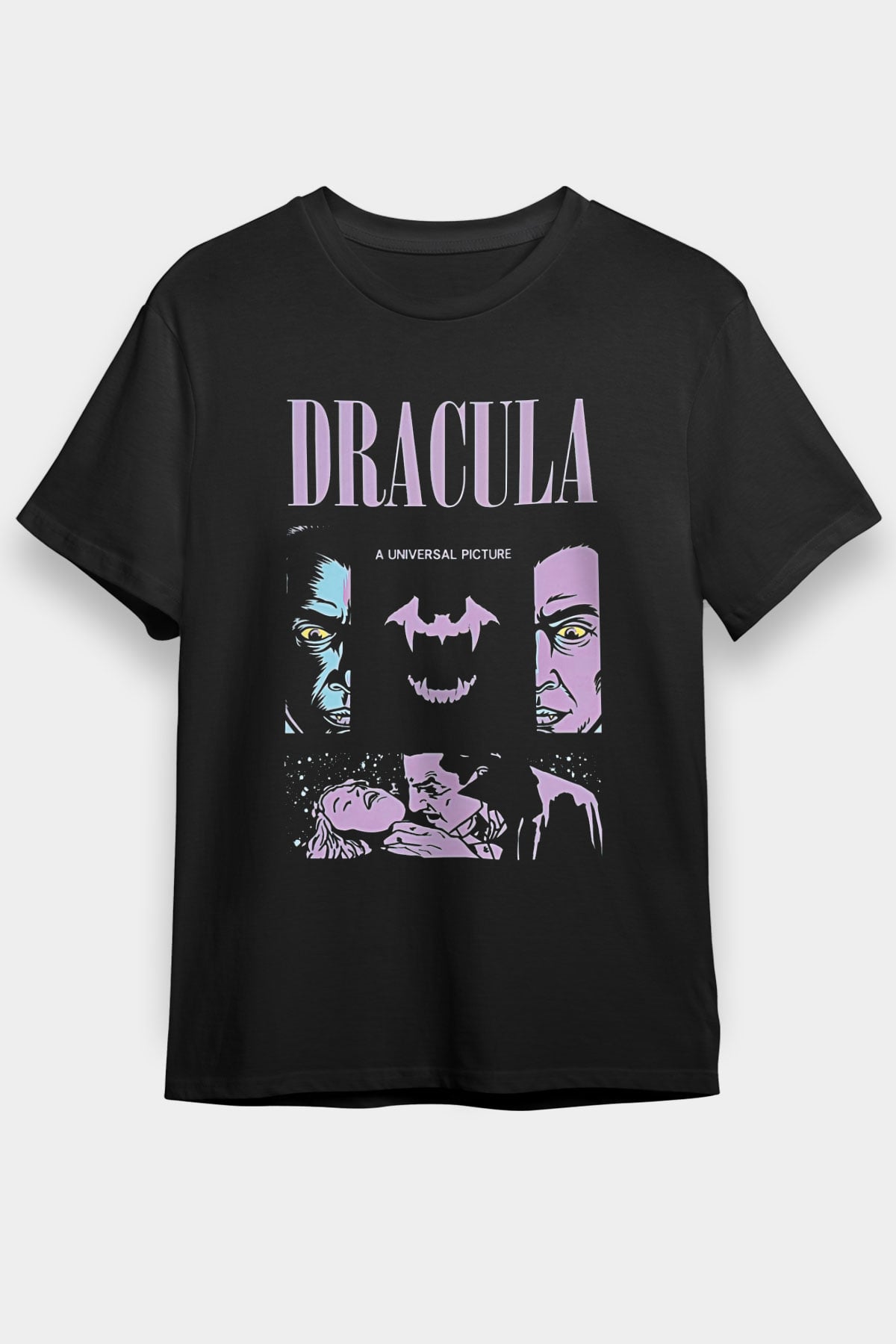 Dracula Baskılı Unisex Siyah Tişört - Tshirt
