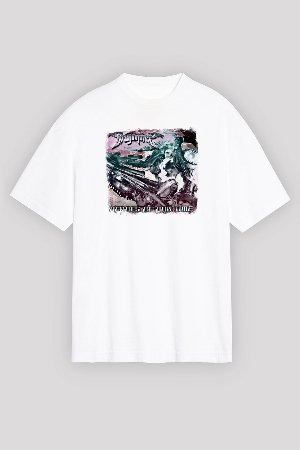 Dragon Force Baskılı Unisex Beyaz Oversize Tişört