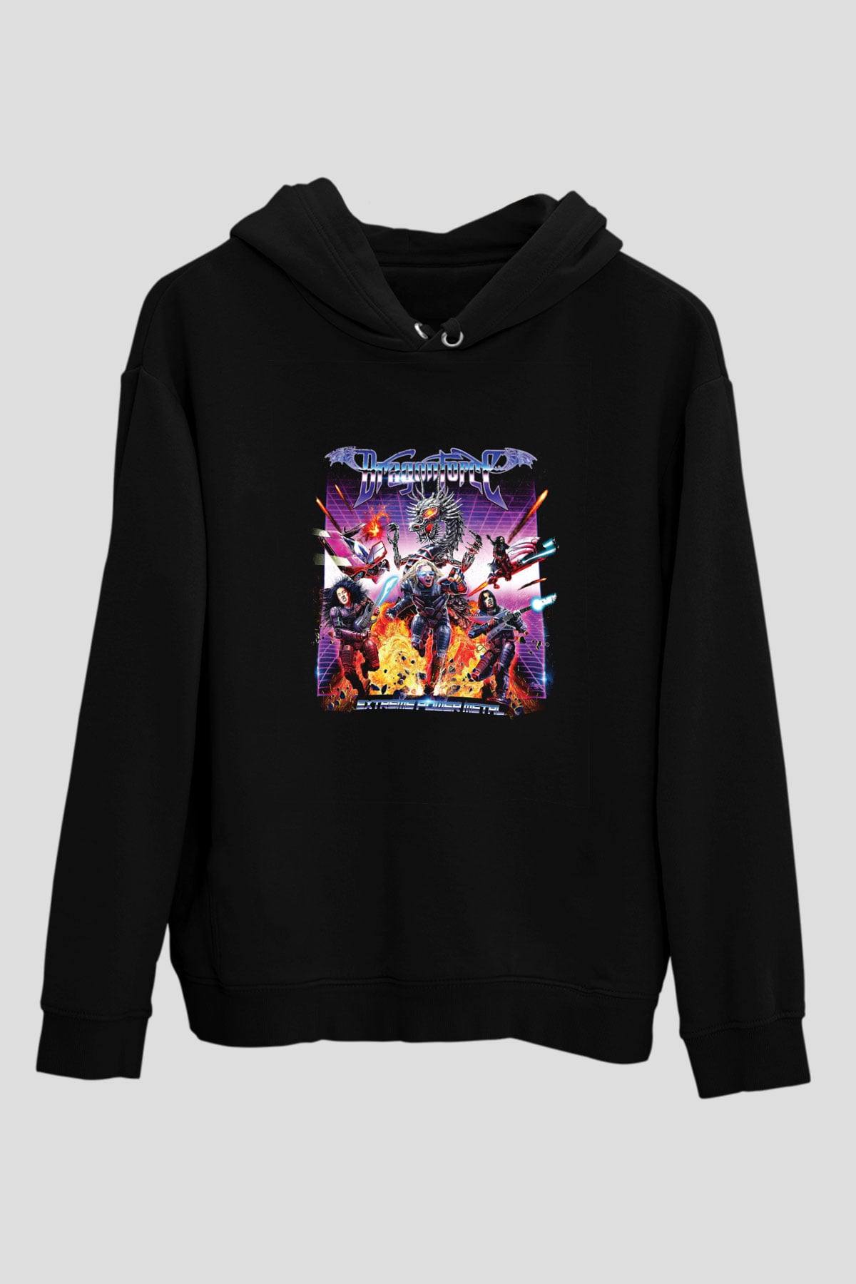 Dragon Force Baskılı Unisex Siyah Hoodie
