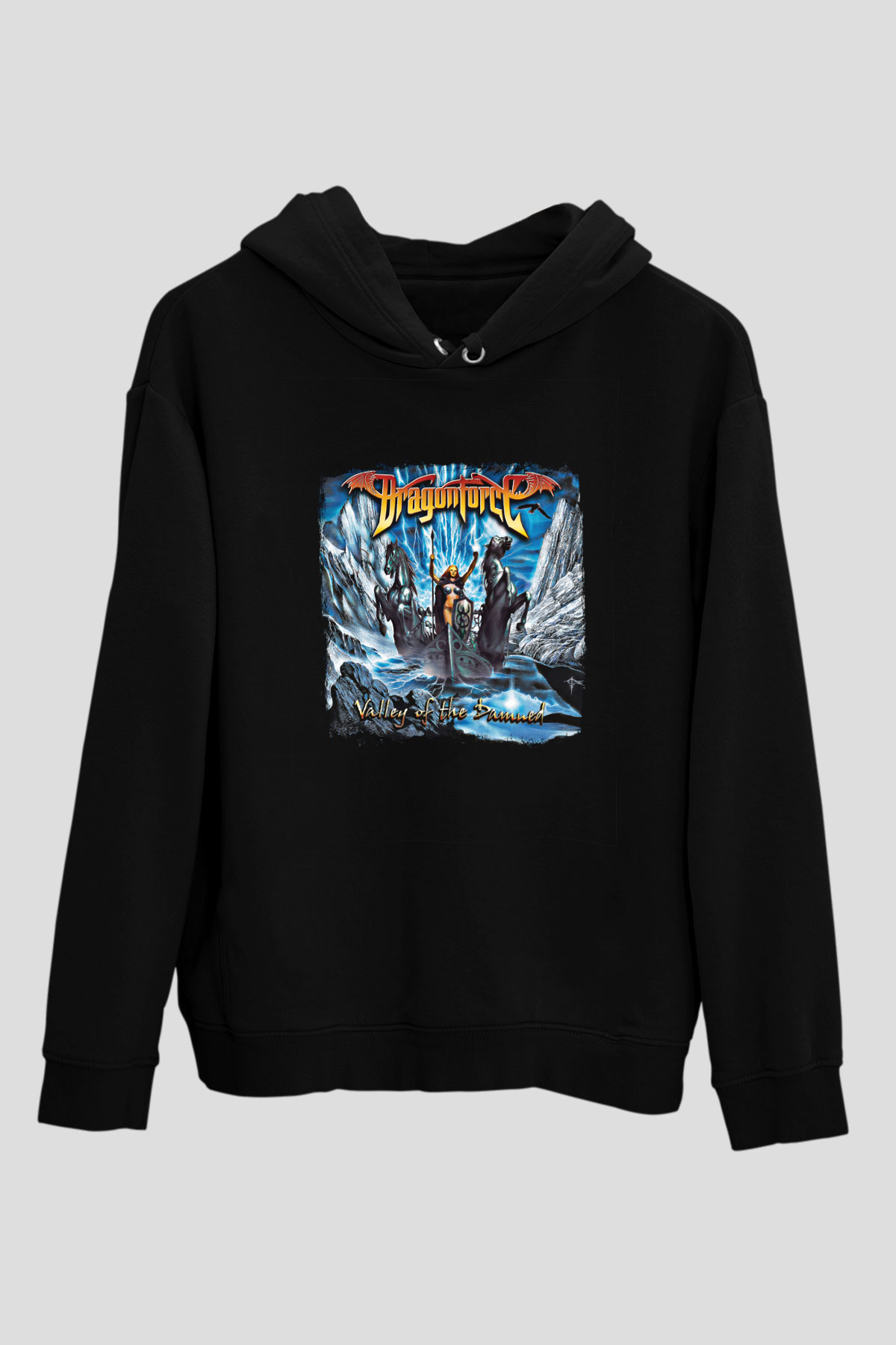 Dragon Force Baskılı Unisex Siyah Hoodie