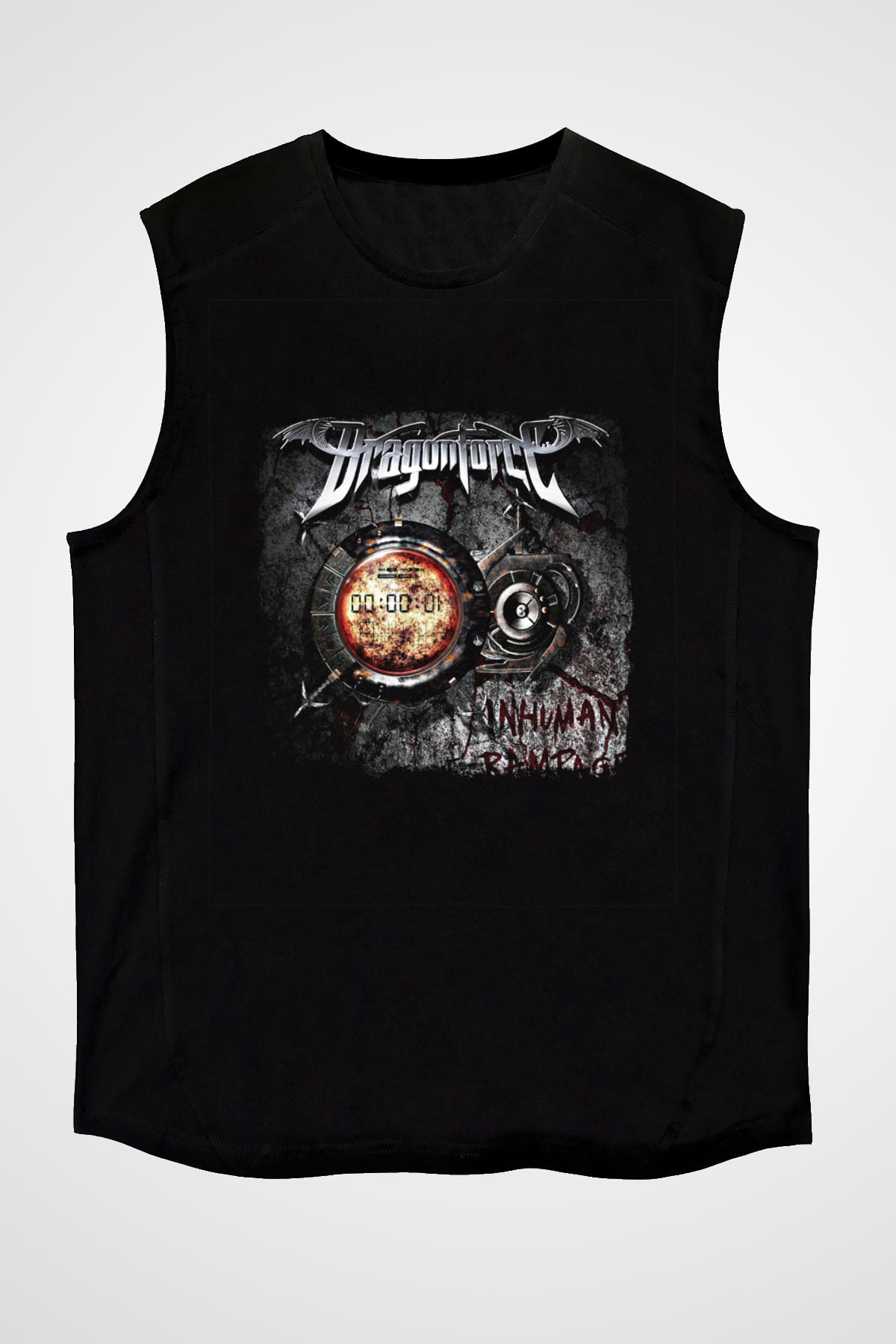Dragon Force Baskılı Unisex Siyah Kolsuz Tişört