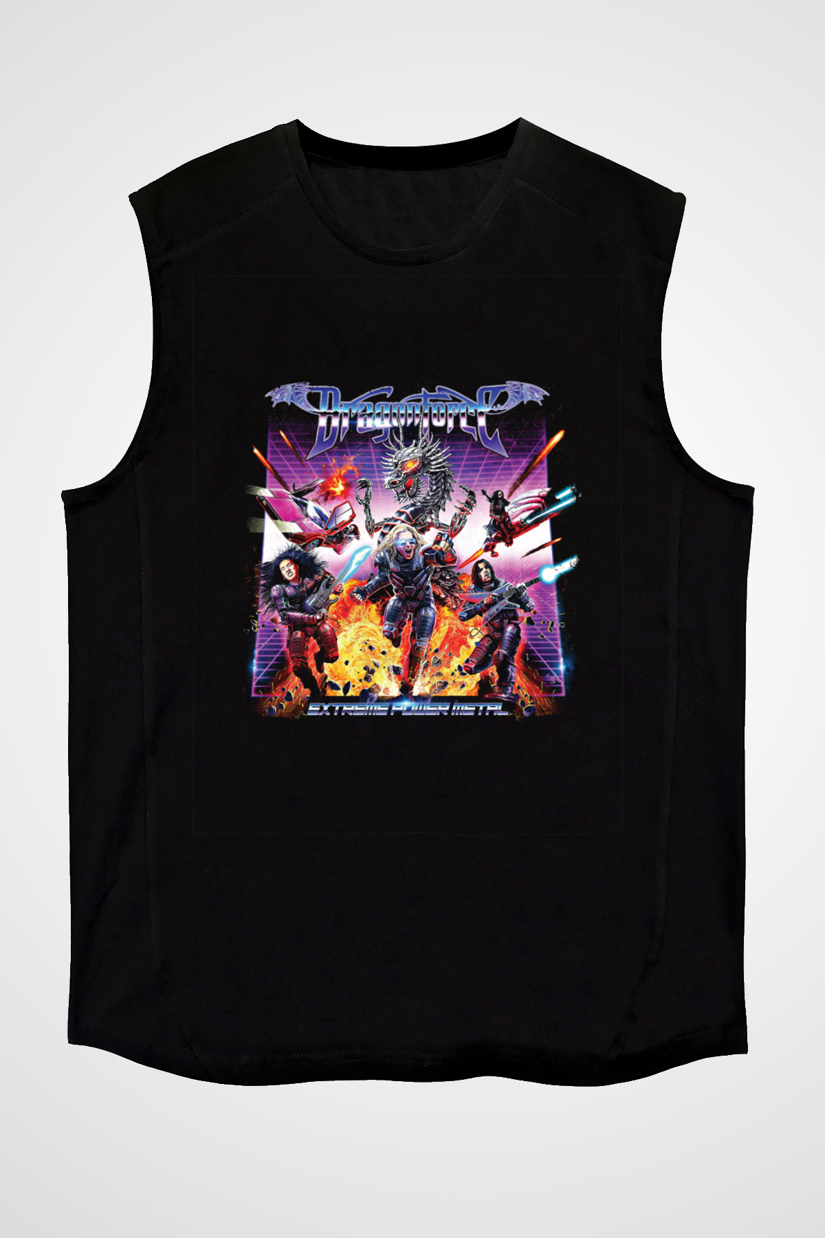 Dragon Force Baskılı Unisex Siyah Kolsuz Tişört