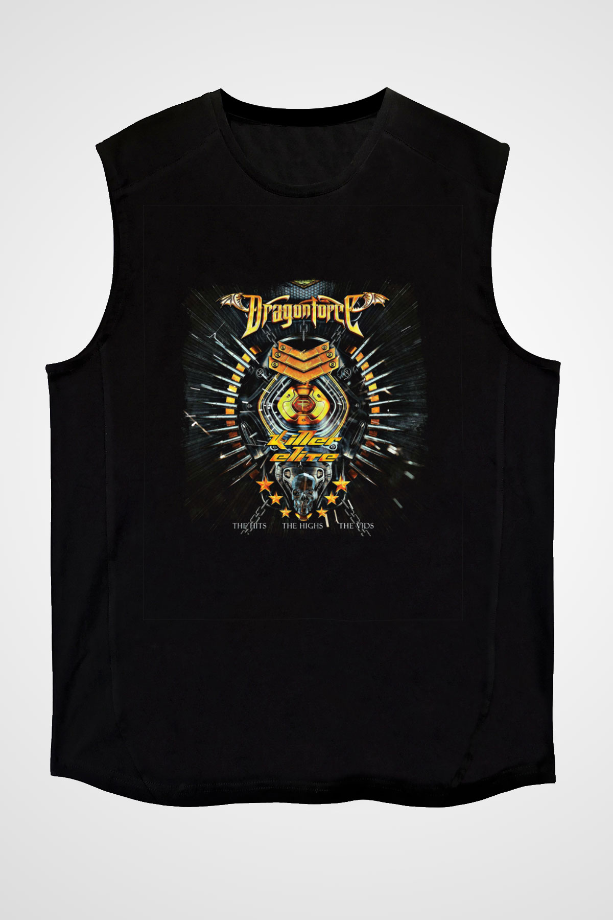 Dragon Force Baskılı Unisex Siyah Kolsuz Tişört