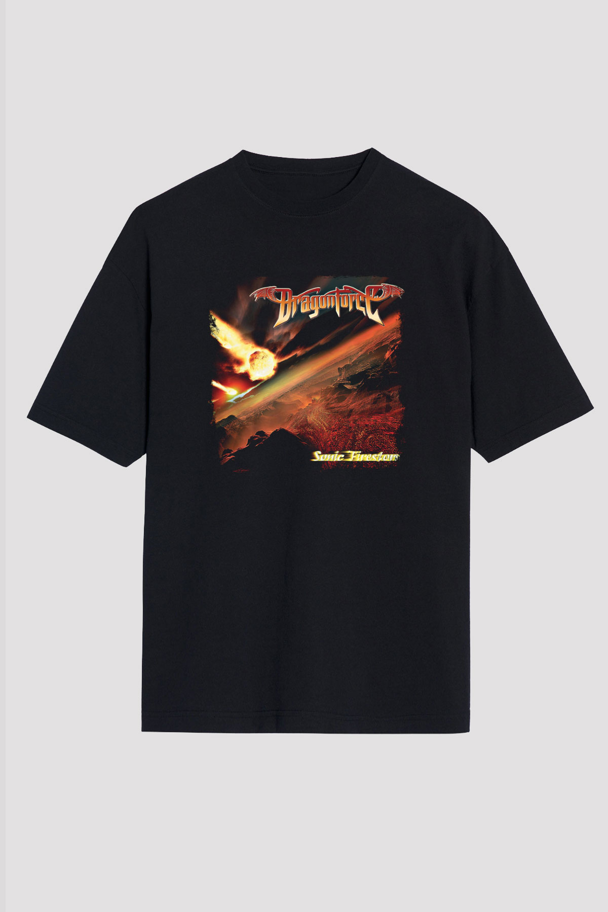 Dragon Force Baskılı Unisex Siyah Oversize Tişört