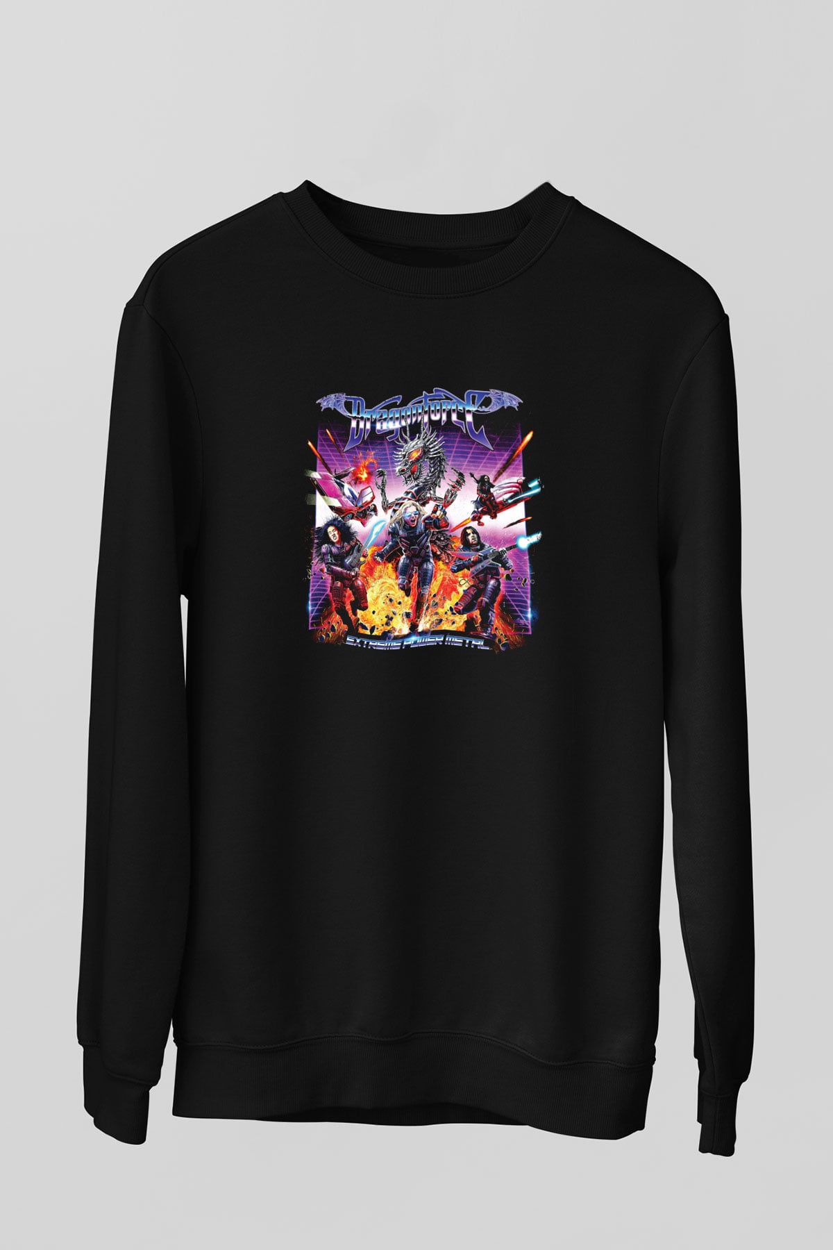 Dragon Force Baskılı Unisex Siyah Sweatshirt