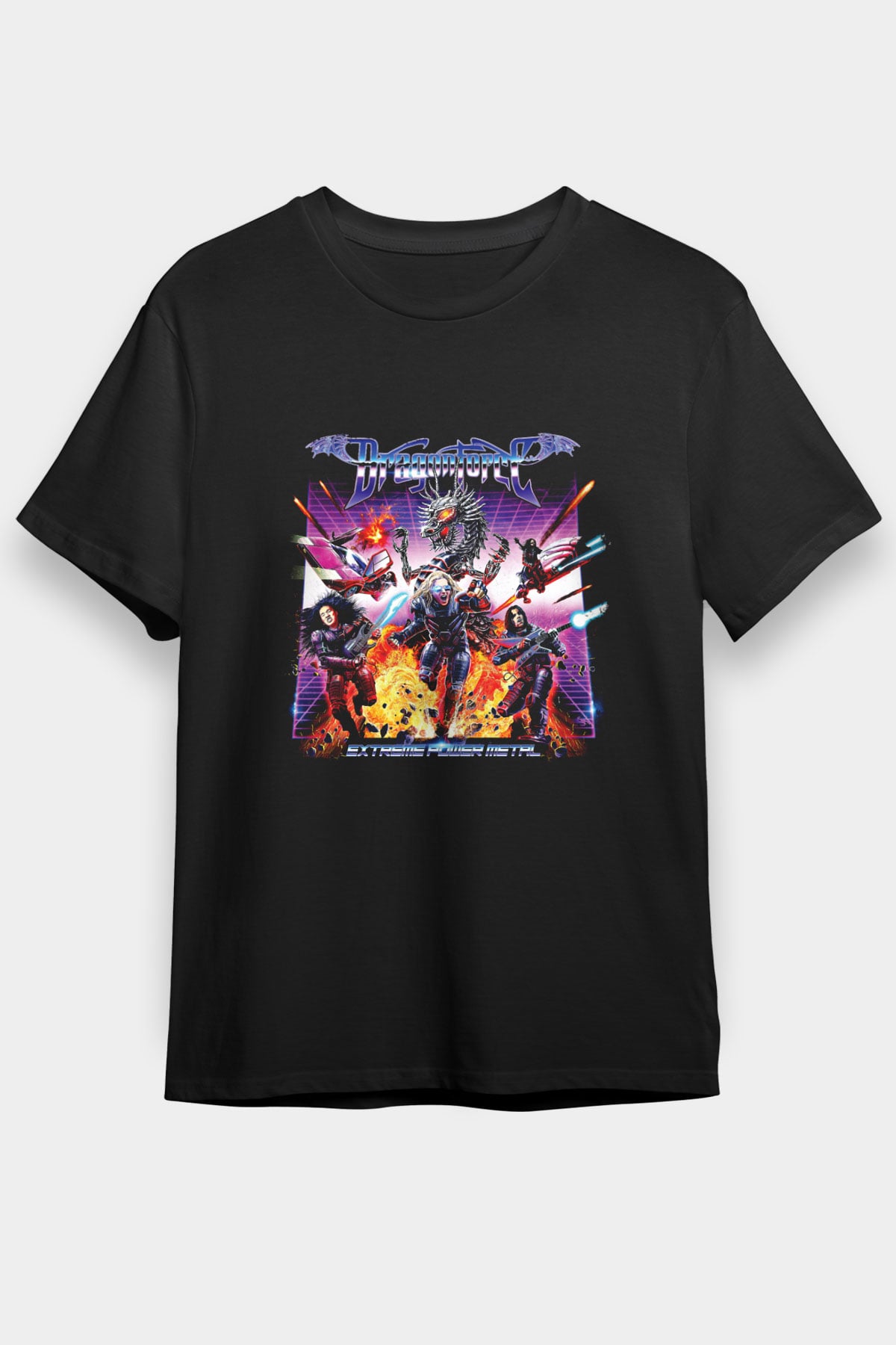 Dragon Force Baskılı Unisex Siyah Tişört