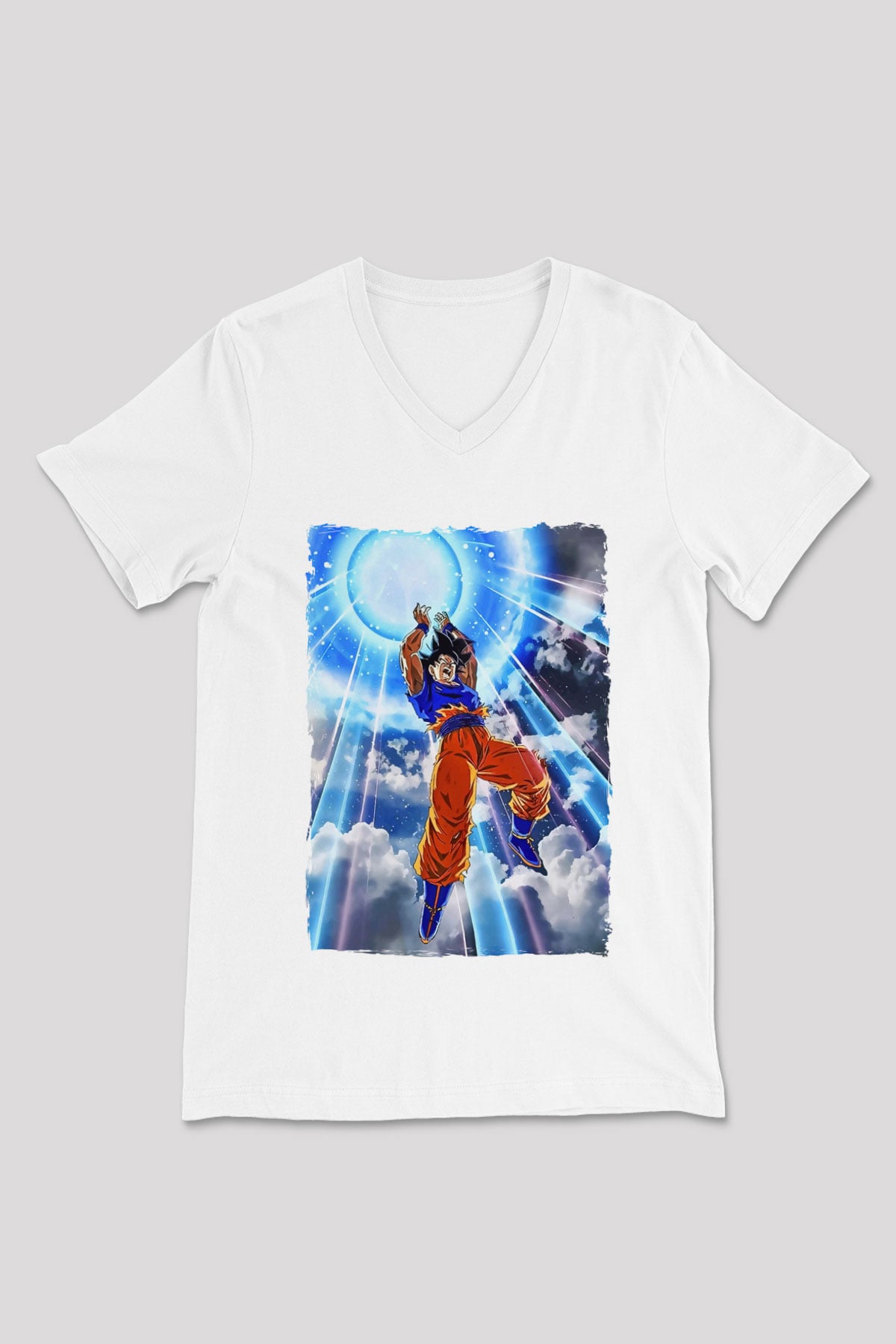 Dragonball Beyaz Unisex V Yaka Tişört