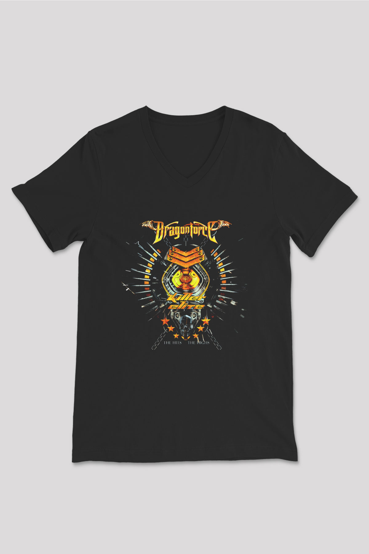DragonForce Siyah Unisex V Yaka Tişört T-Shirt