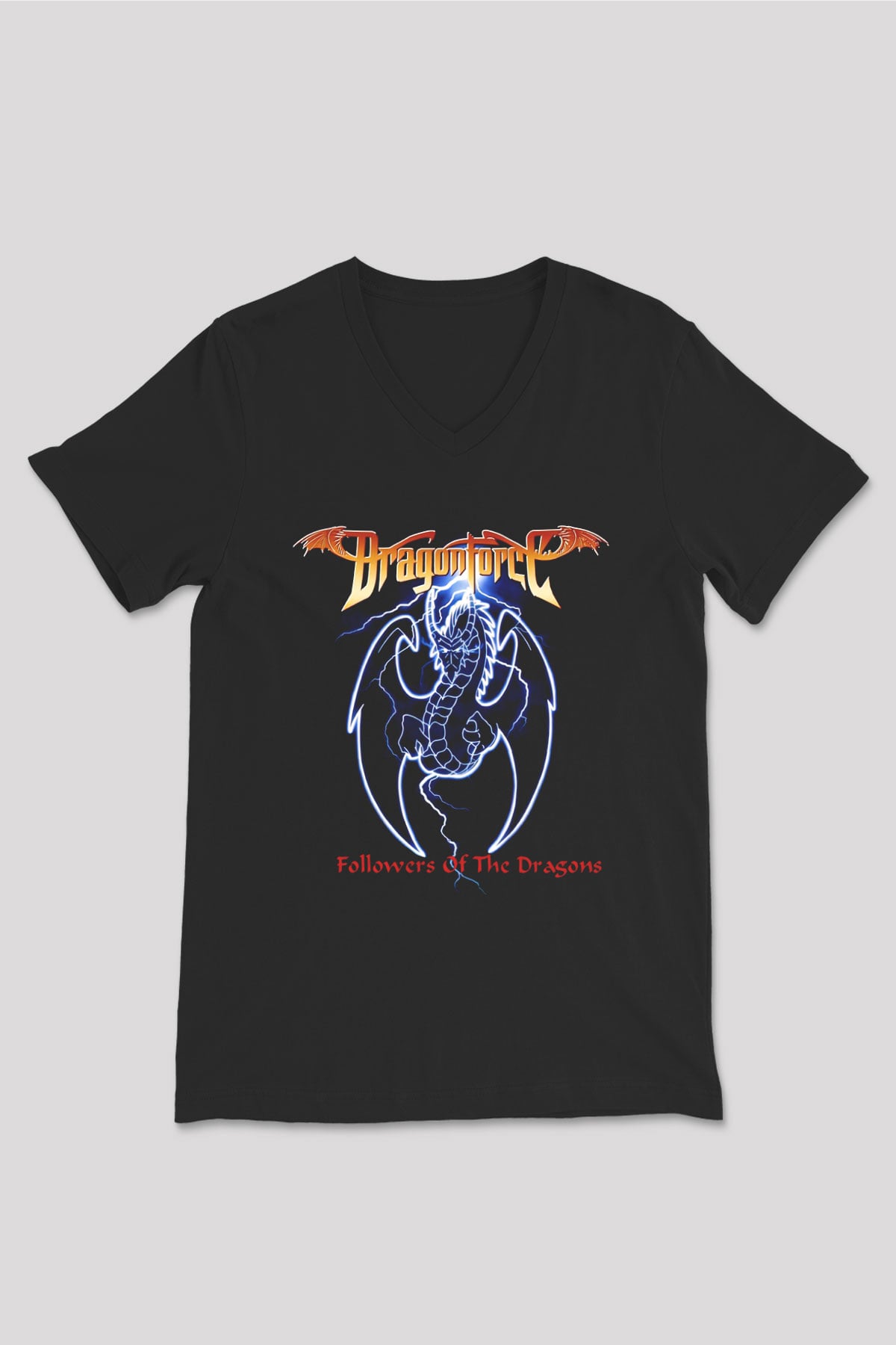 DragonForce Siyah Unisex V Yaka Tişört T-Shirt