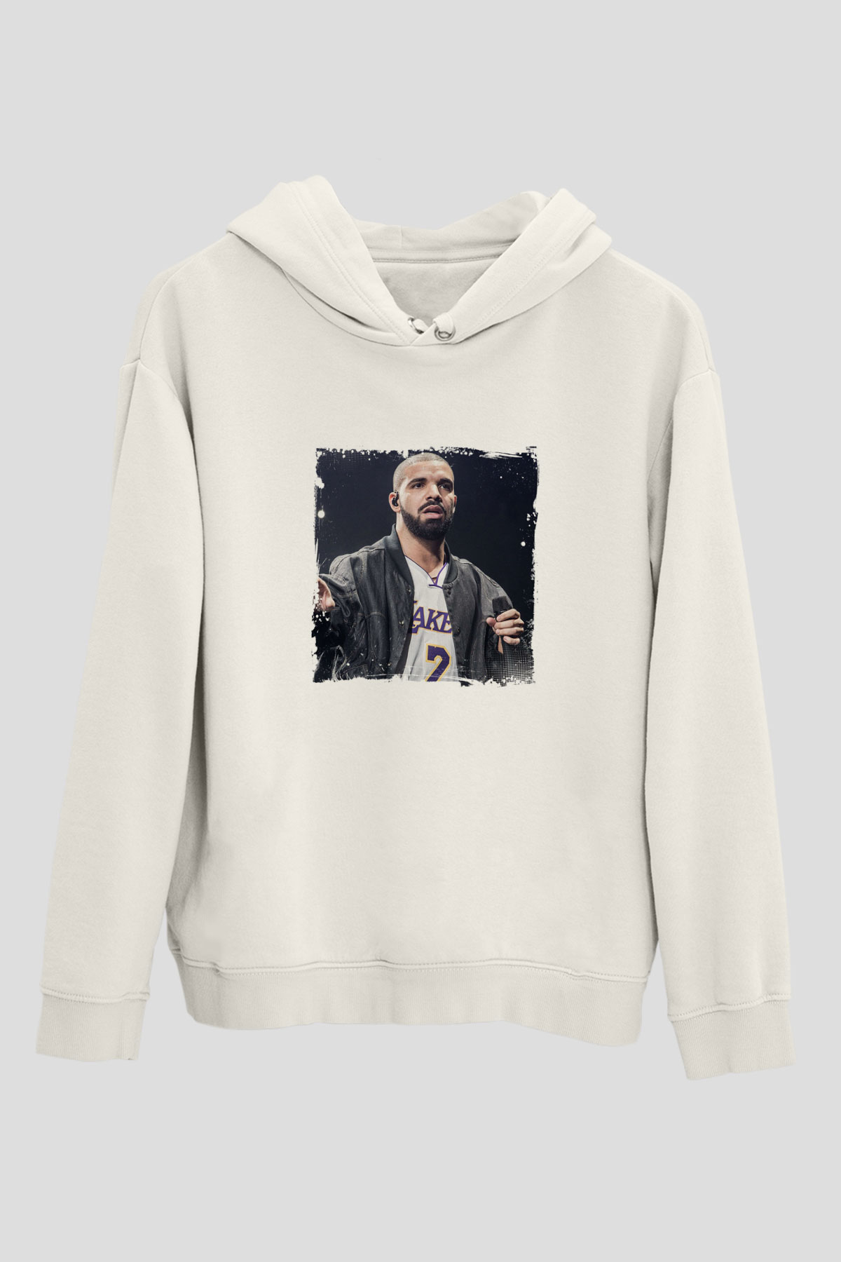 Drake Baskılı Unisex Beyaz Kapüşonlu Sweatshirt