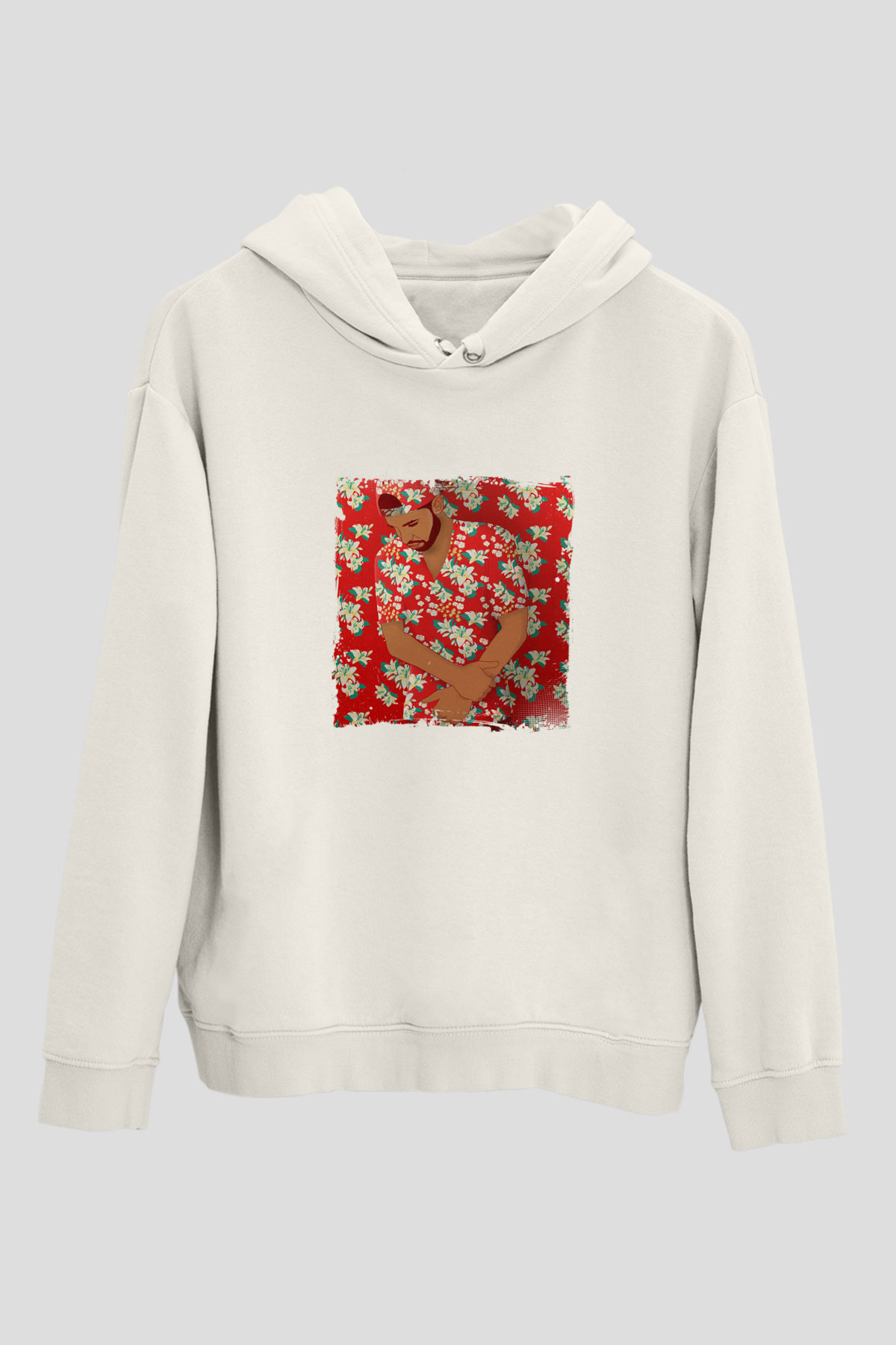 Drake Baskılı Unisex Beyaz Kapüşonlu Sweatshirt