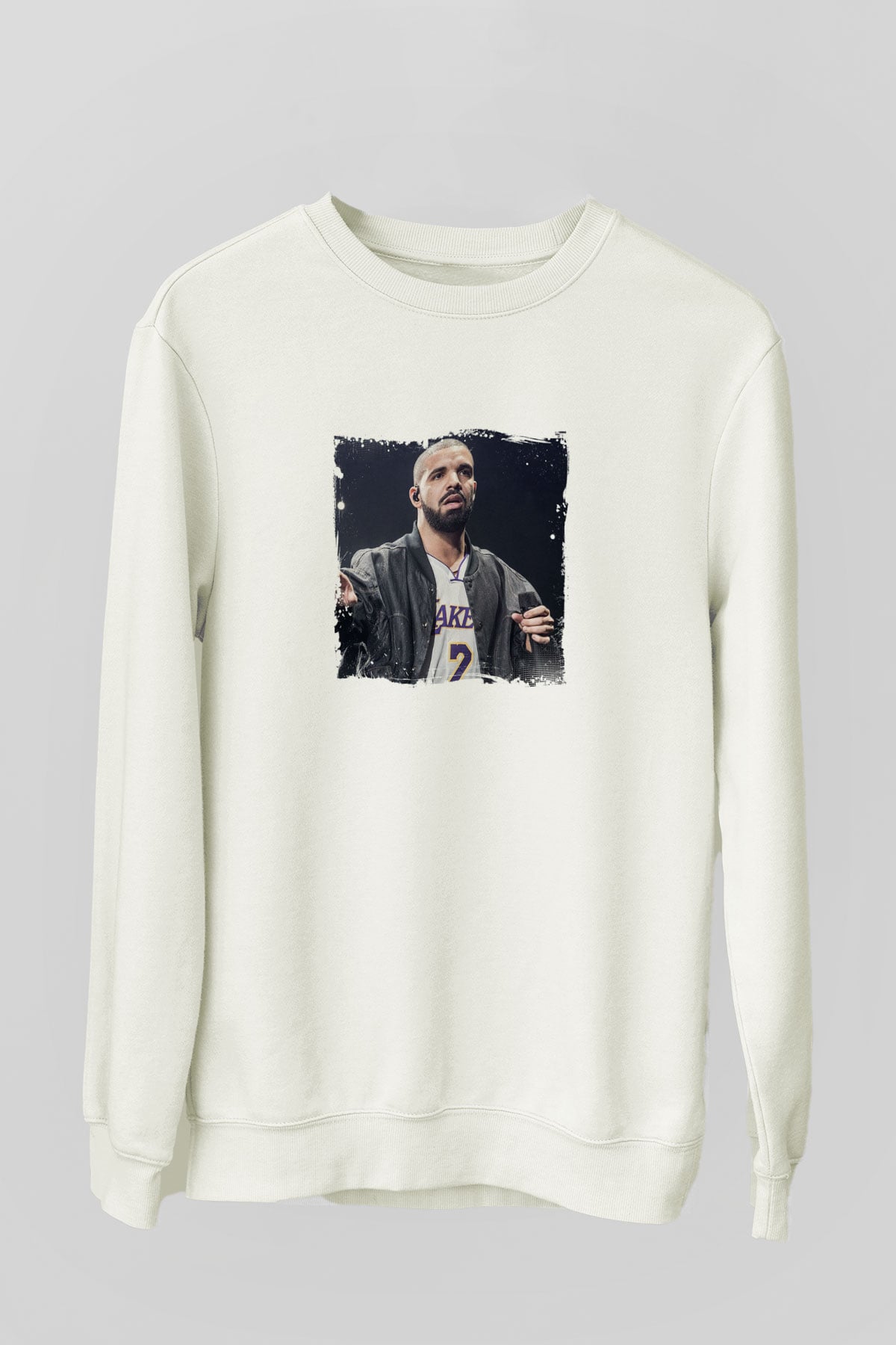 Drake Baskılı Unisex Beyaz Sweatshirt