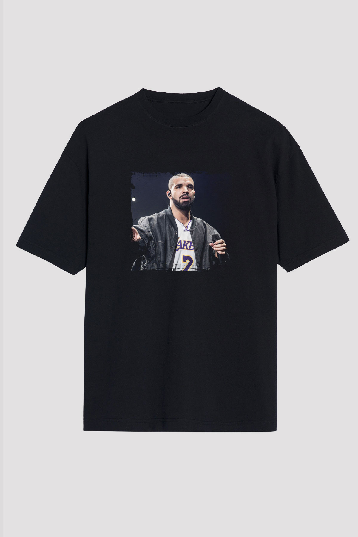 Drake Baskılı Unisex Oversize Siyah Tişört