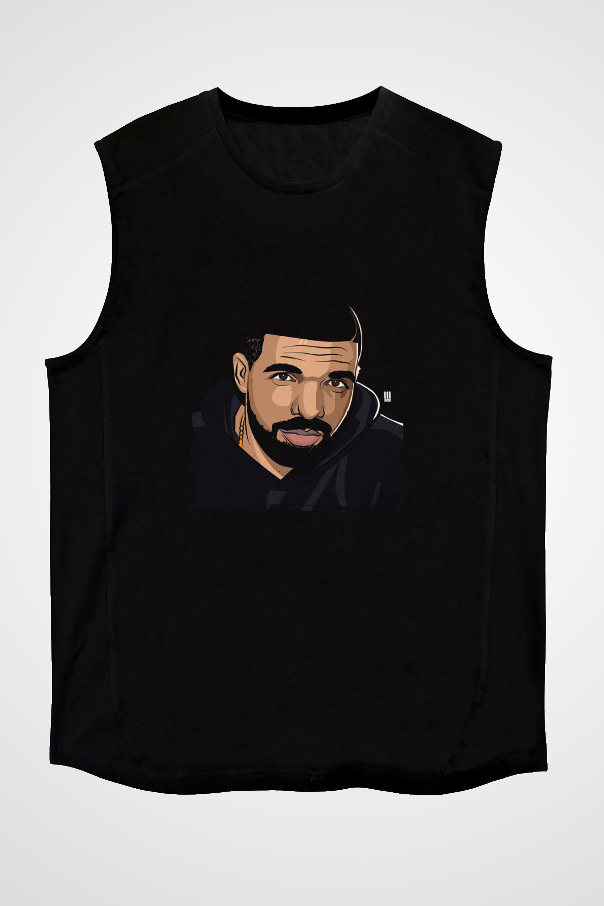 Drake Baskılı Unisex Siyah Kolsuz Tişört
