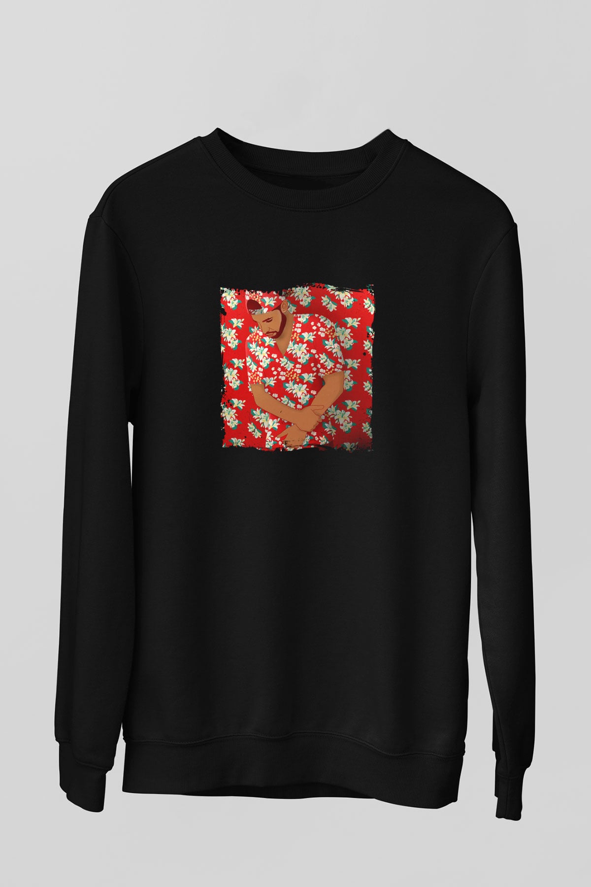 Drake Baskılı Unisex Siyah Sweatshirt