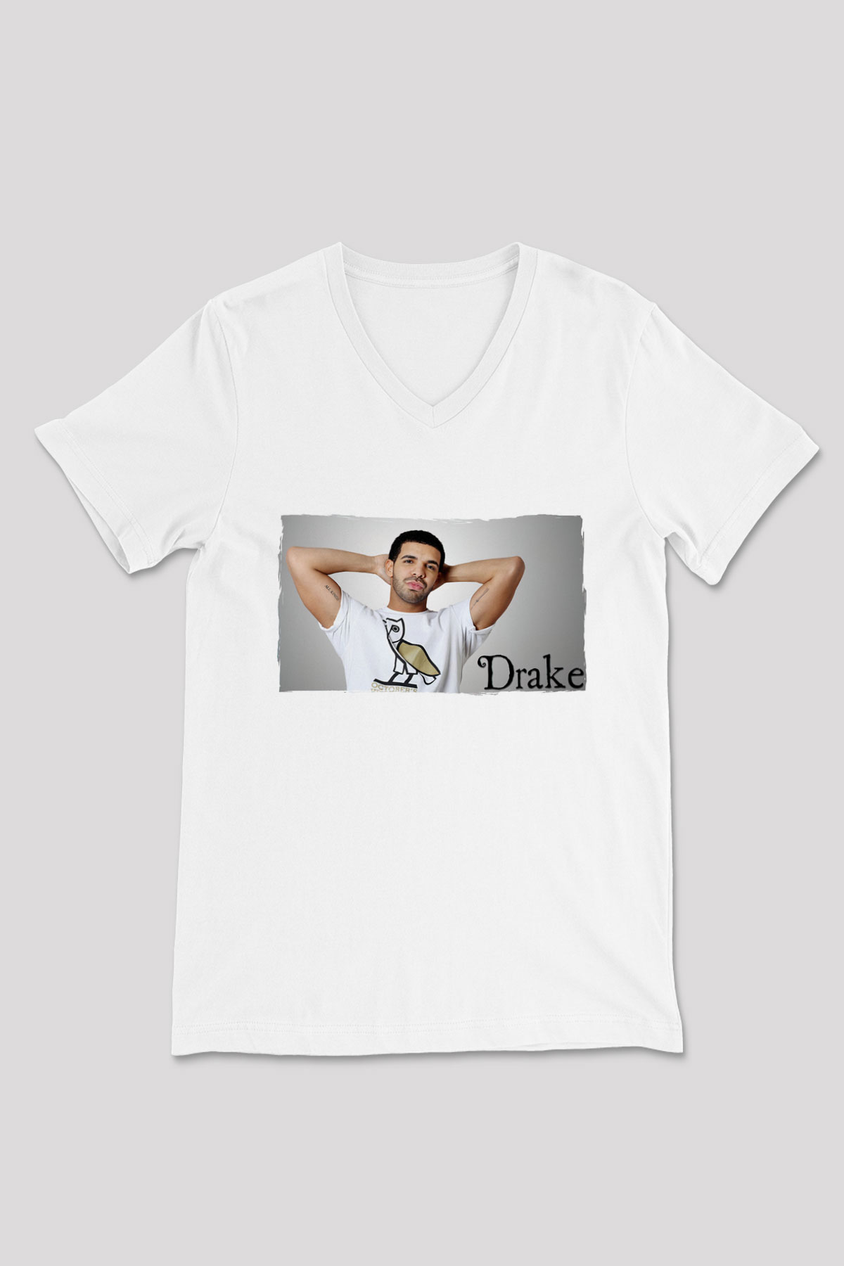 Drake Beyaz Unisex V Yaka Tişört